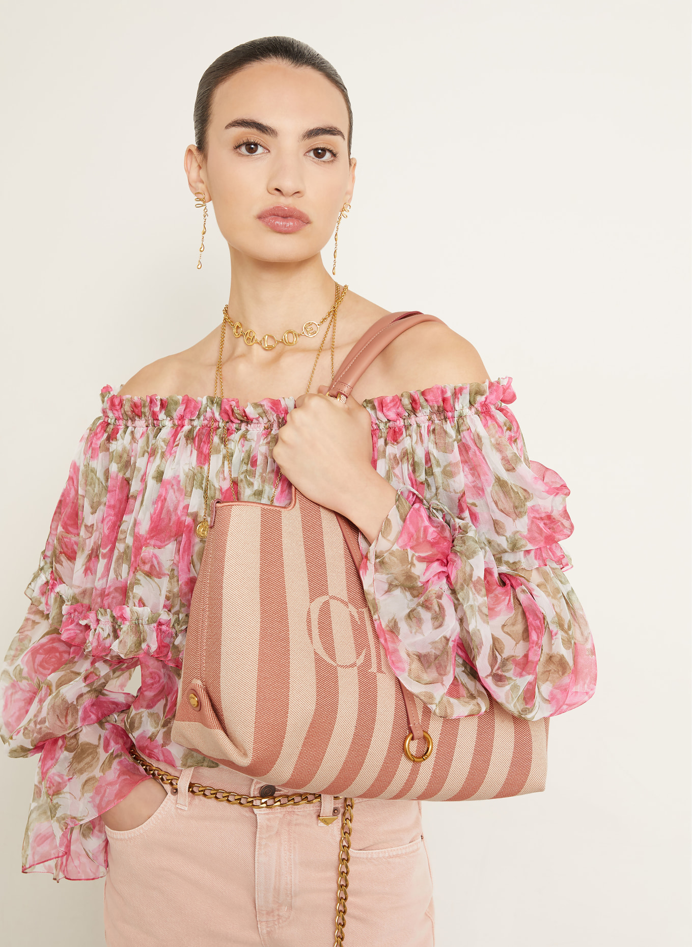 Chloé Shopper STRIPY: 26S NOUGAT