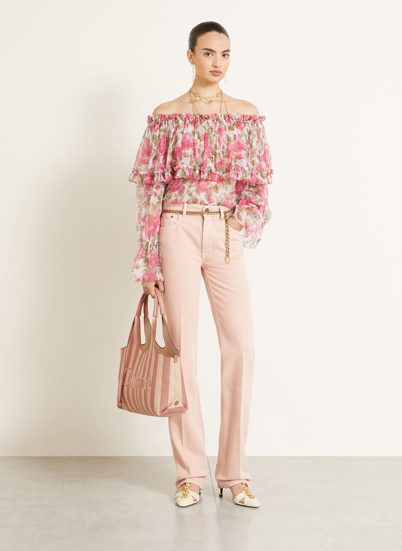 Chloé Shopper STRIPY: 26S NOUGAT