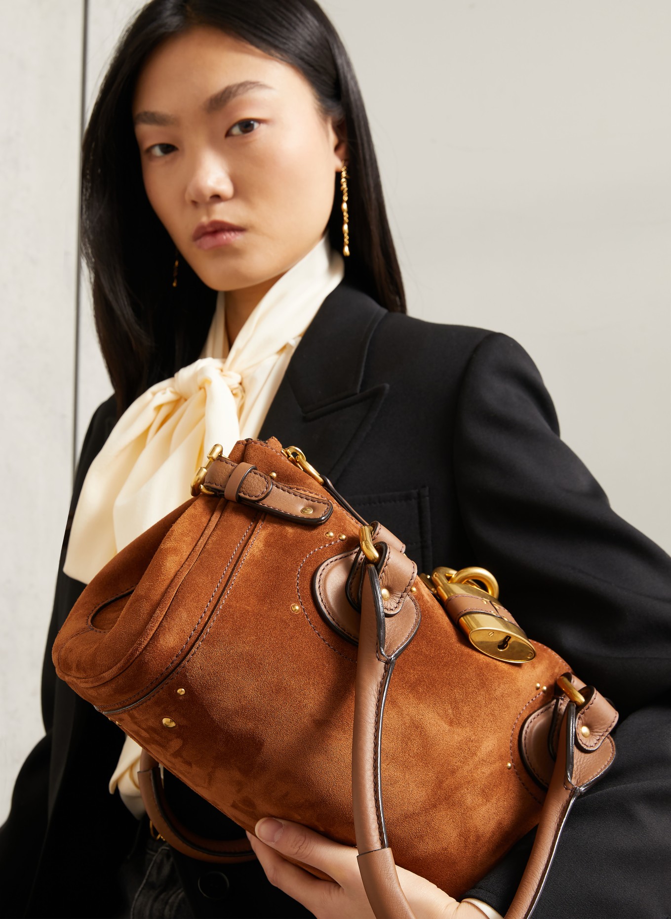 Chloé Geantă de mână PADDINGTON cu nituri: 206 Vintage Brown