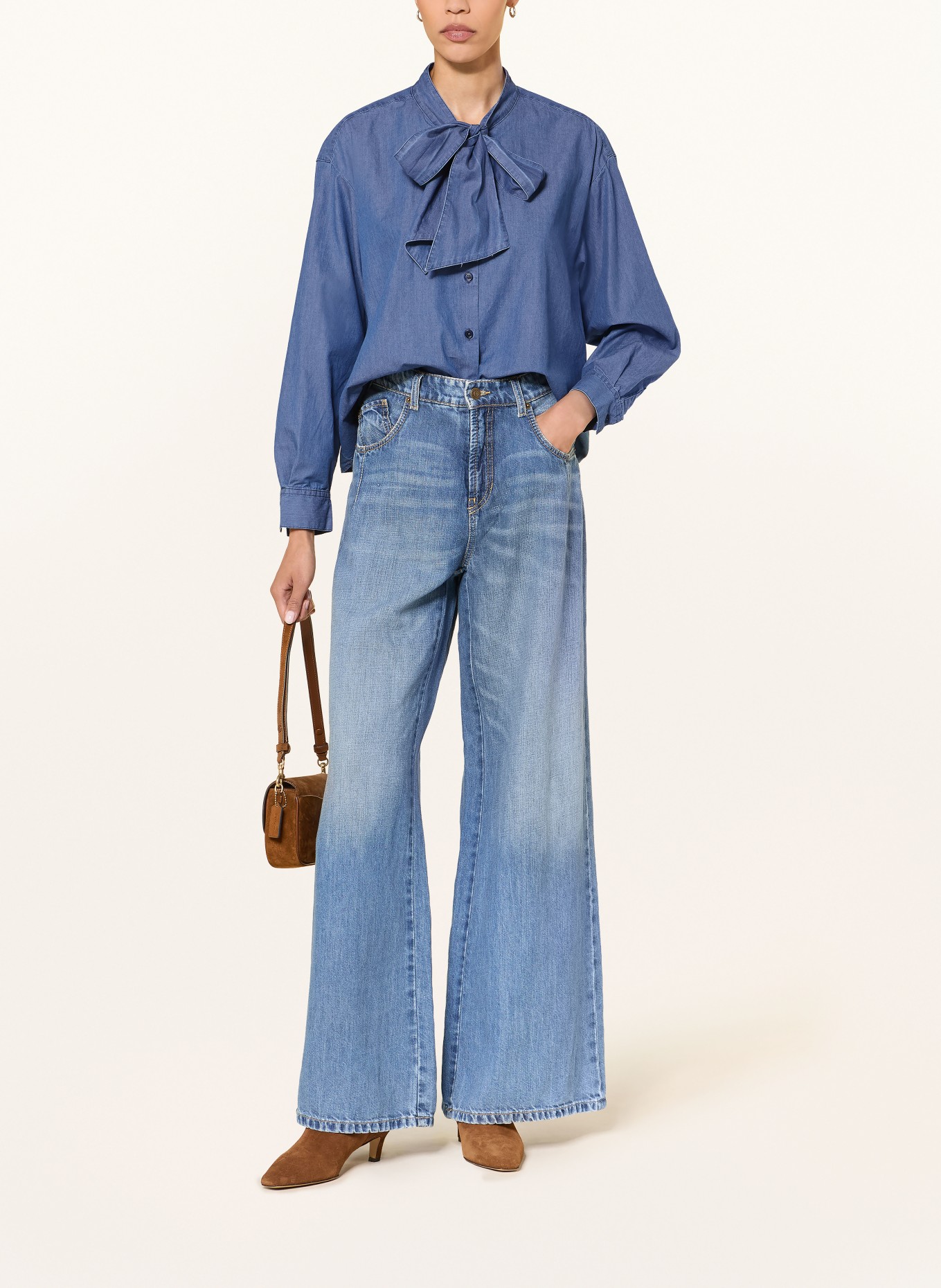 lilienfels Blouse à lavallière effet denim: BLEU