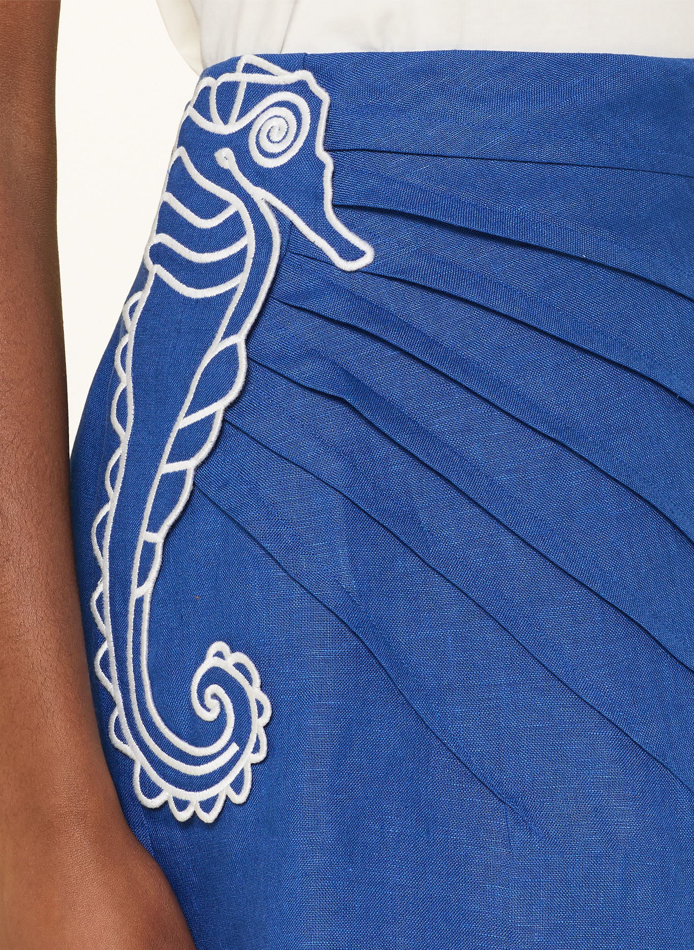 FARM RIO Fustă din in SEAHORSE BLUE EMBROIDERY: ALBASTRU ÎNCHIS / ALB