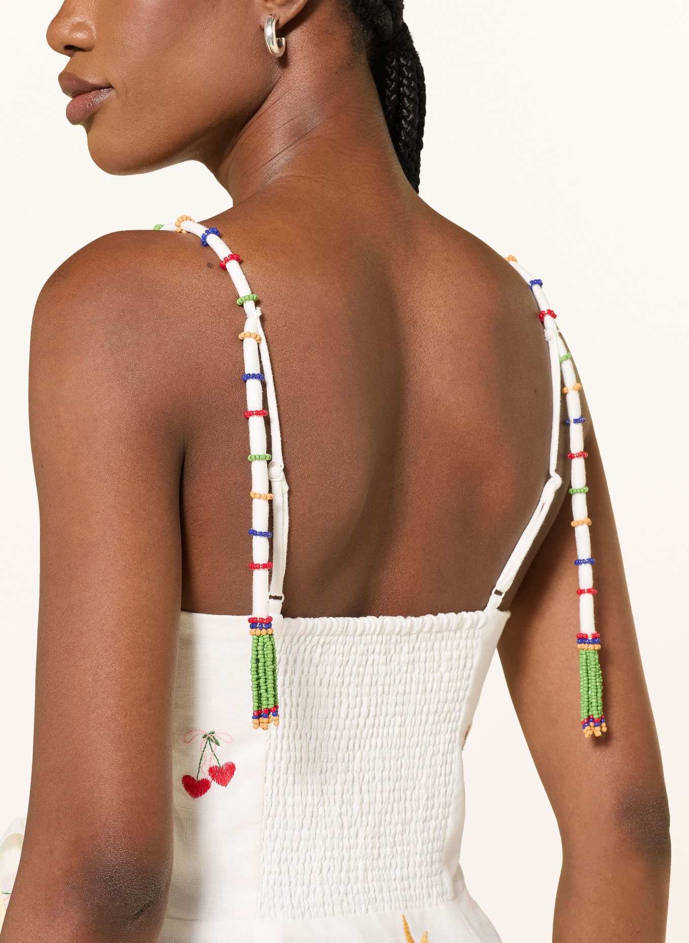 FARM RIO Linen dress with rhinestones: WHITE / RED / GREEN
