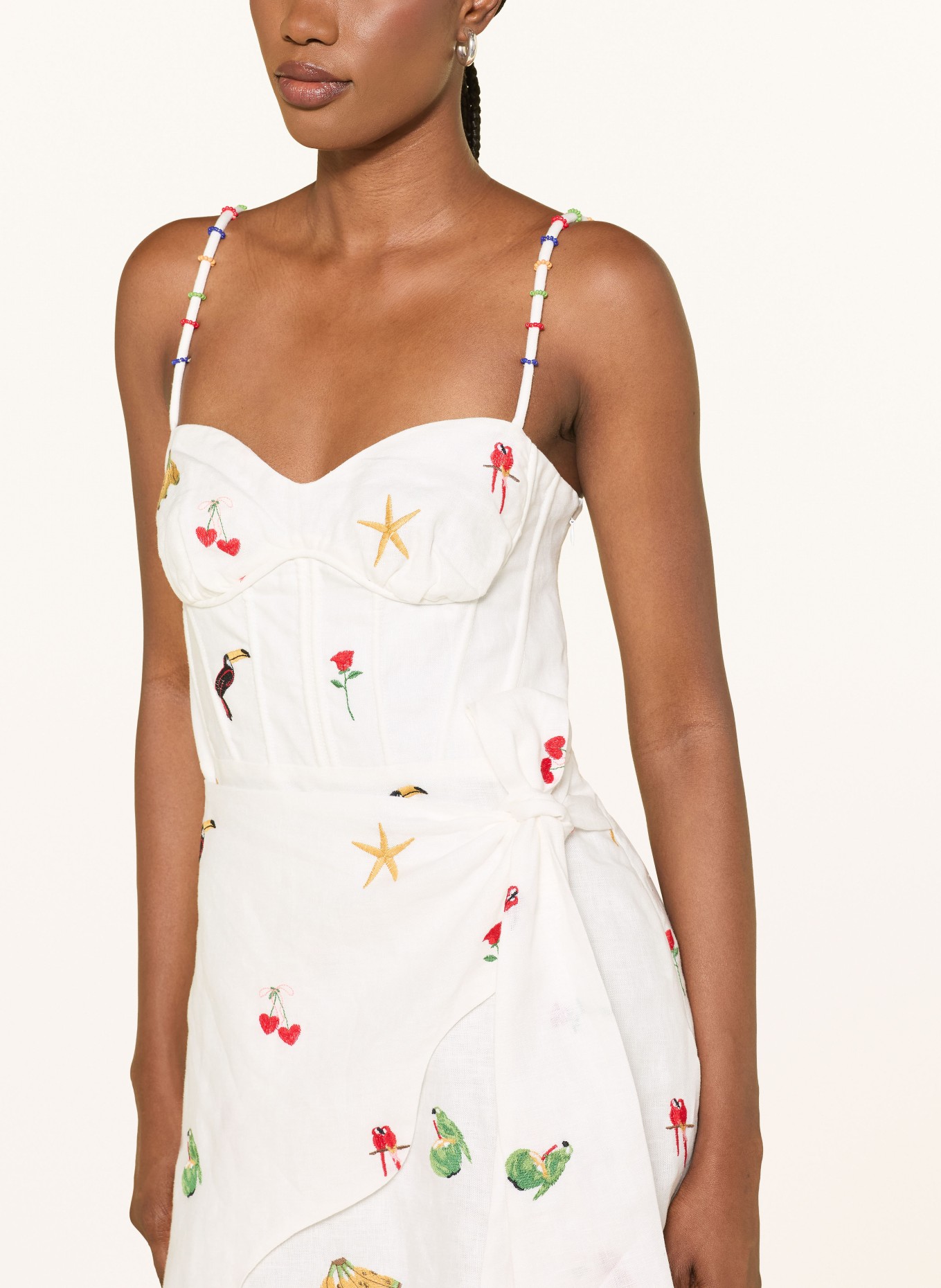 FARM RIO Linen dress with rhinestones: WHITE / RED / GREEN