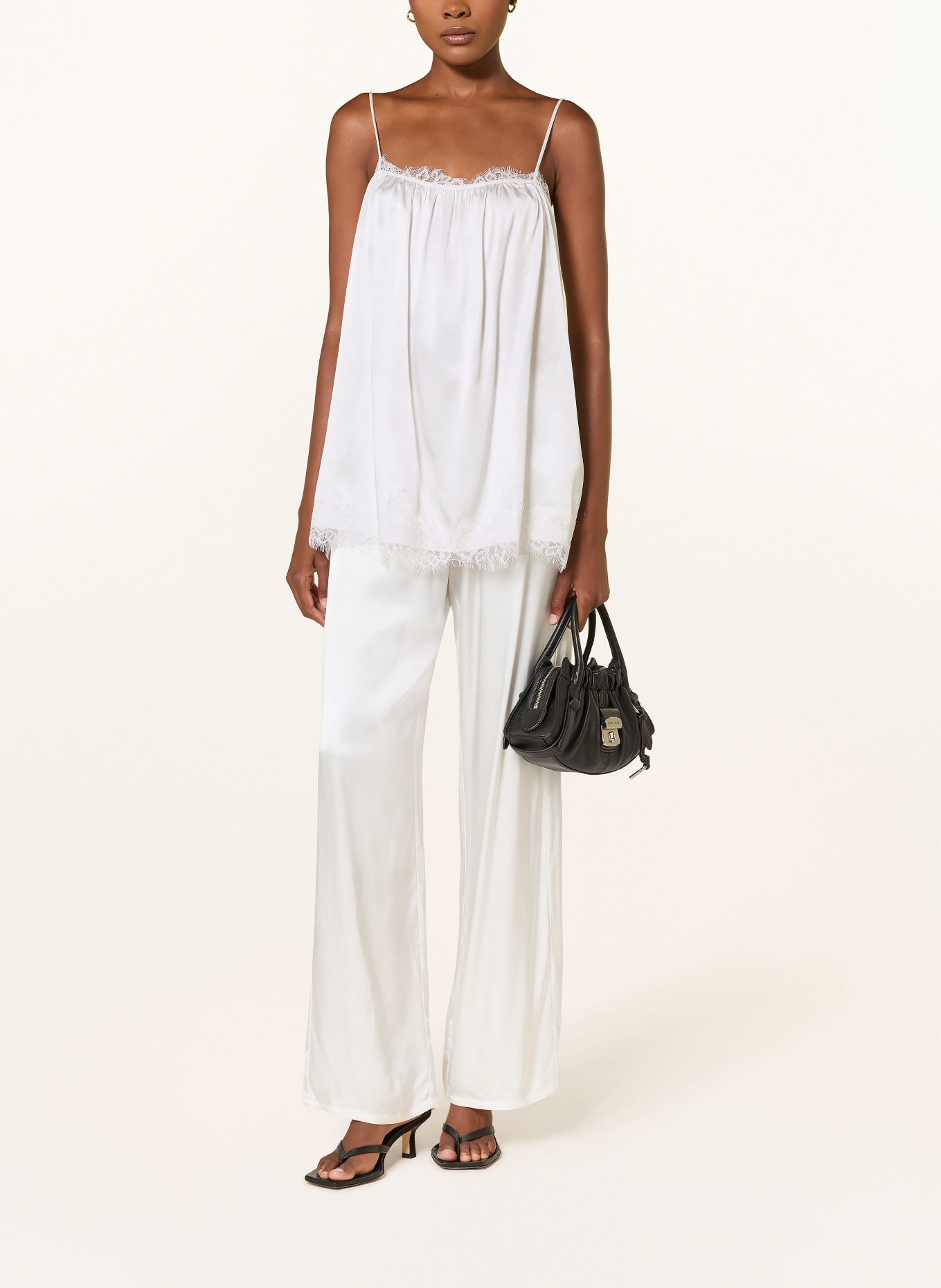 black palms LINGY Satin Wide-leg Trousers: WHITE