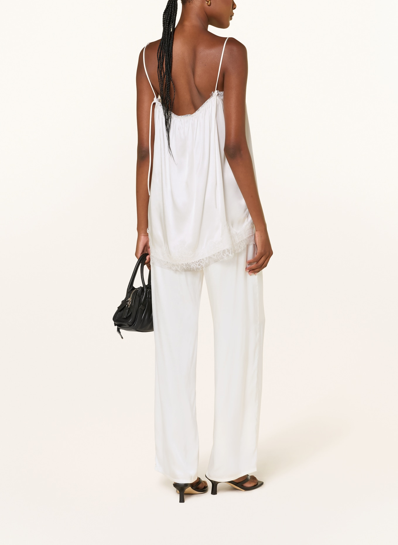 black palms LINGY Satin Wide-leg Trousers: WHITE