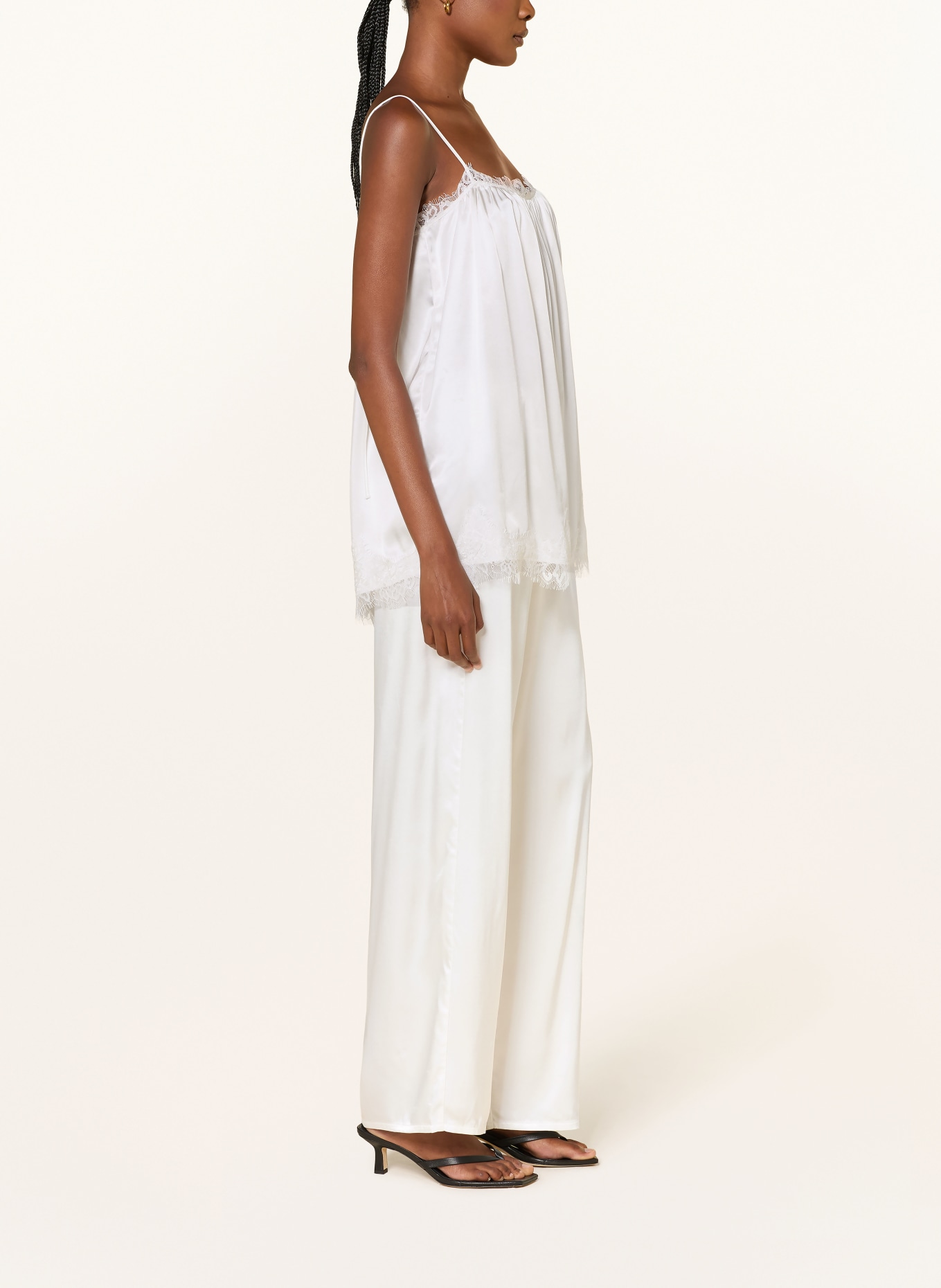 black palms LINGY Satin Wide-leg Trousers: WHITE