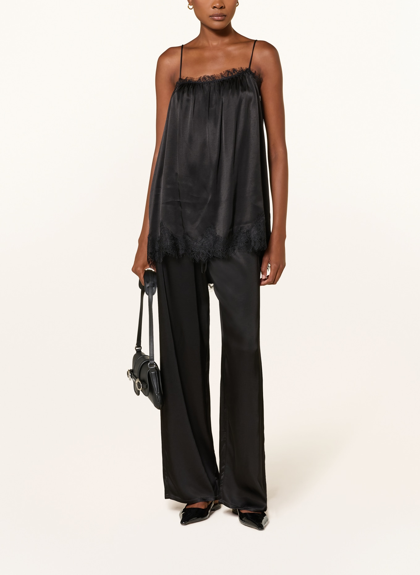 black palms LINGY Satin Wide-leg Trousers: BLACK
