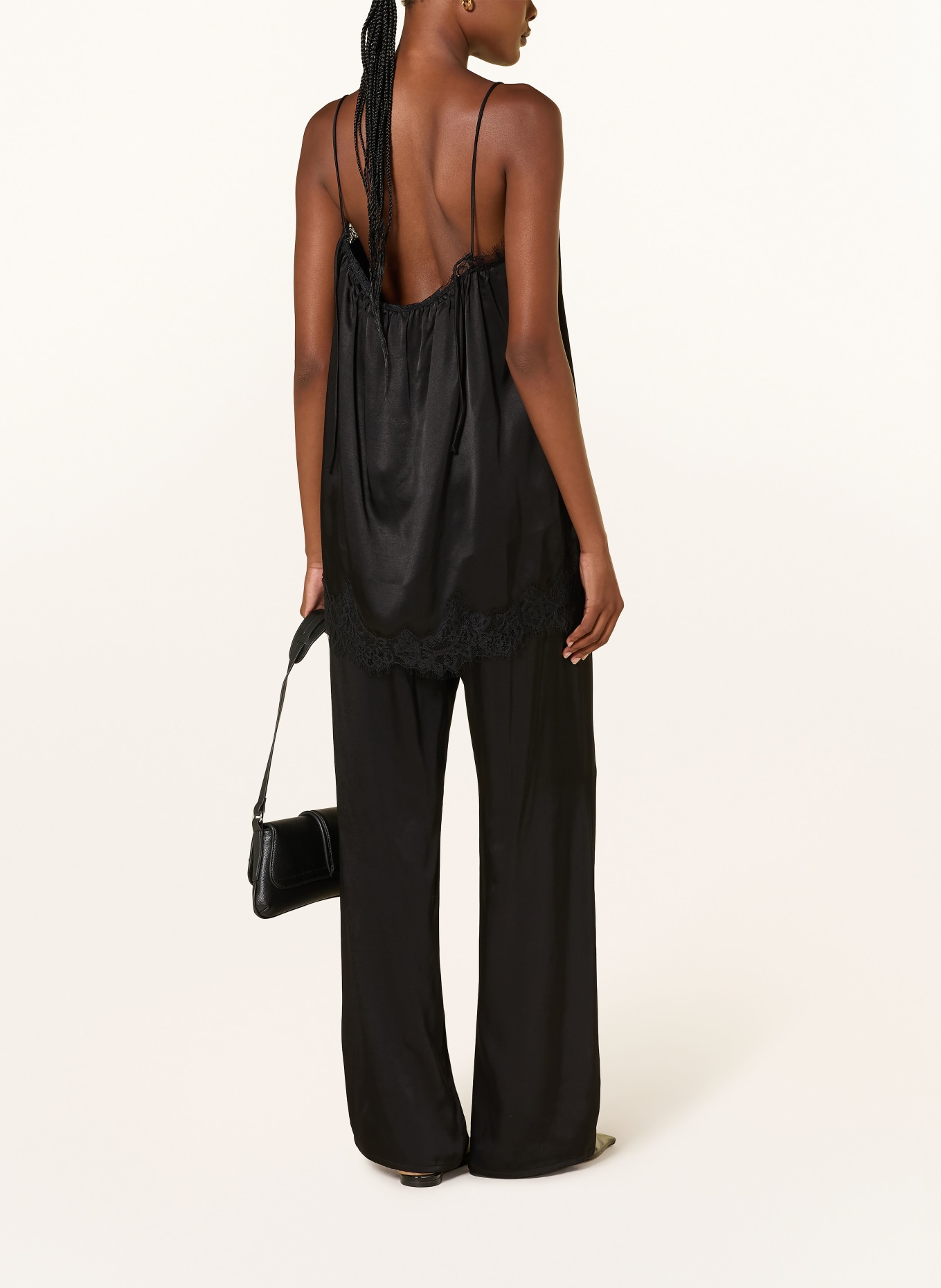 black palms LINGY Satin Wide-leg Trousers: BLACK