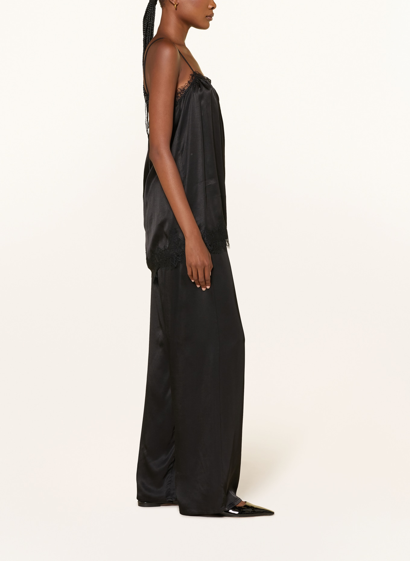 black palms LINGY Satin Wide-leg Trousers: BLACK