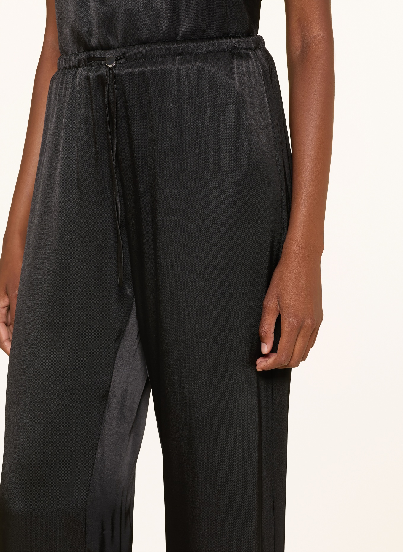 black palms LINGY Satin Wide-leg Trousers: BLACK