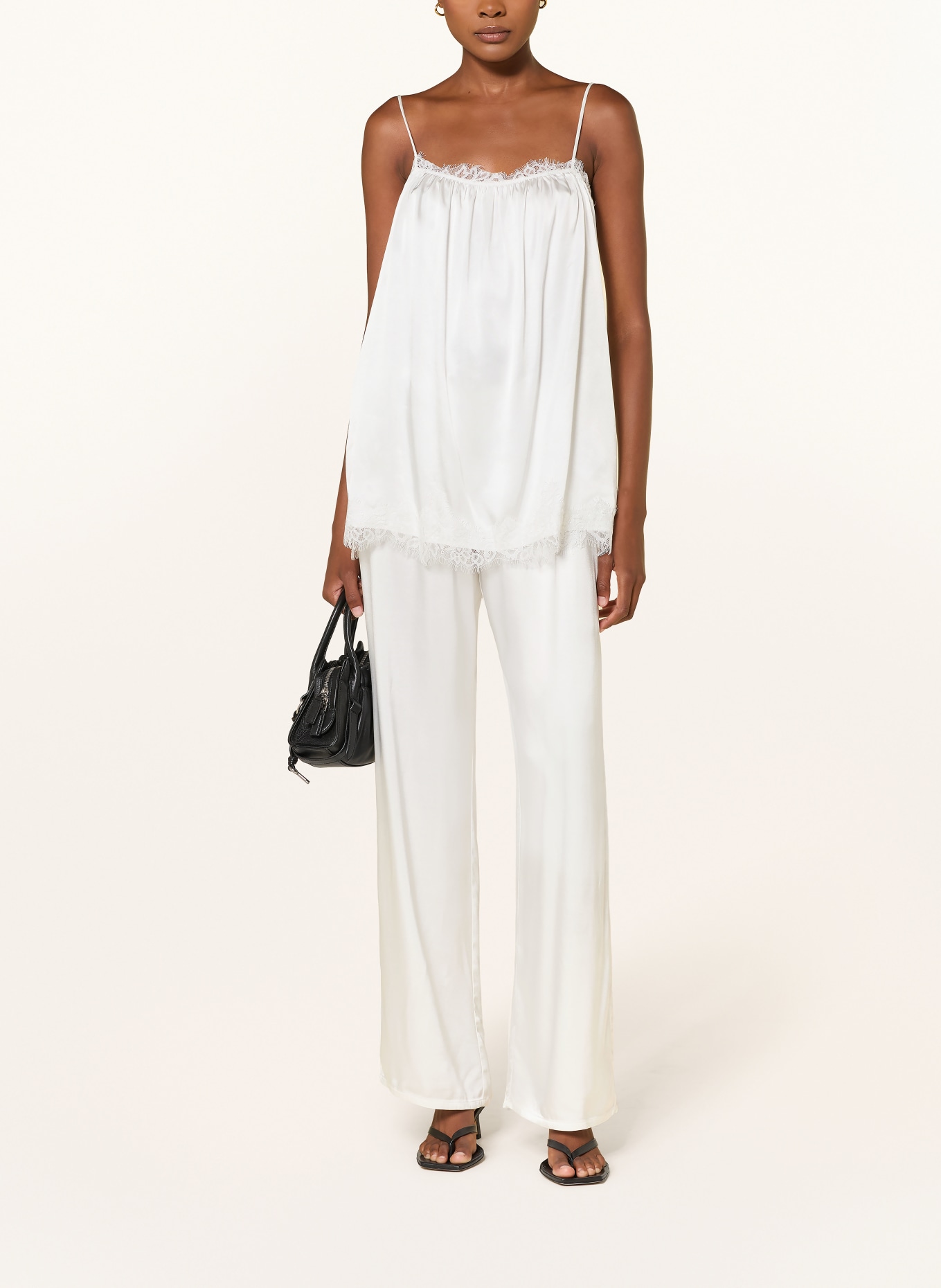 black palms LINGY Satin Top with Lace: WHITE