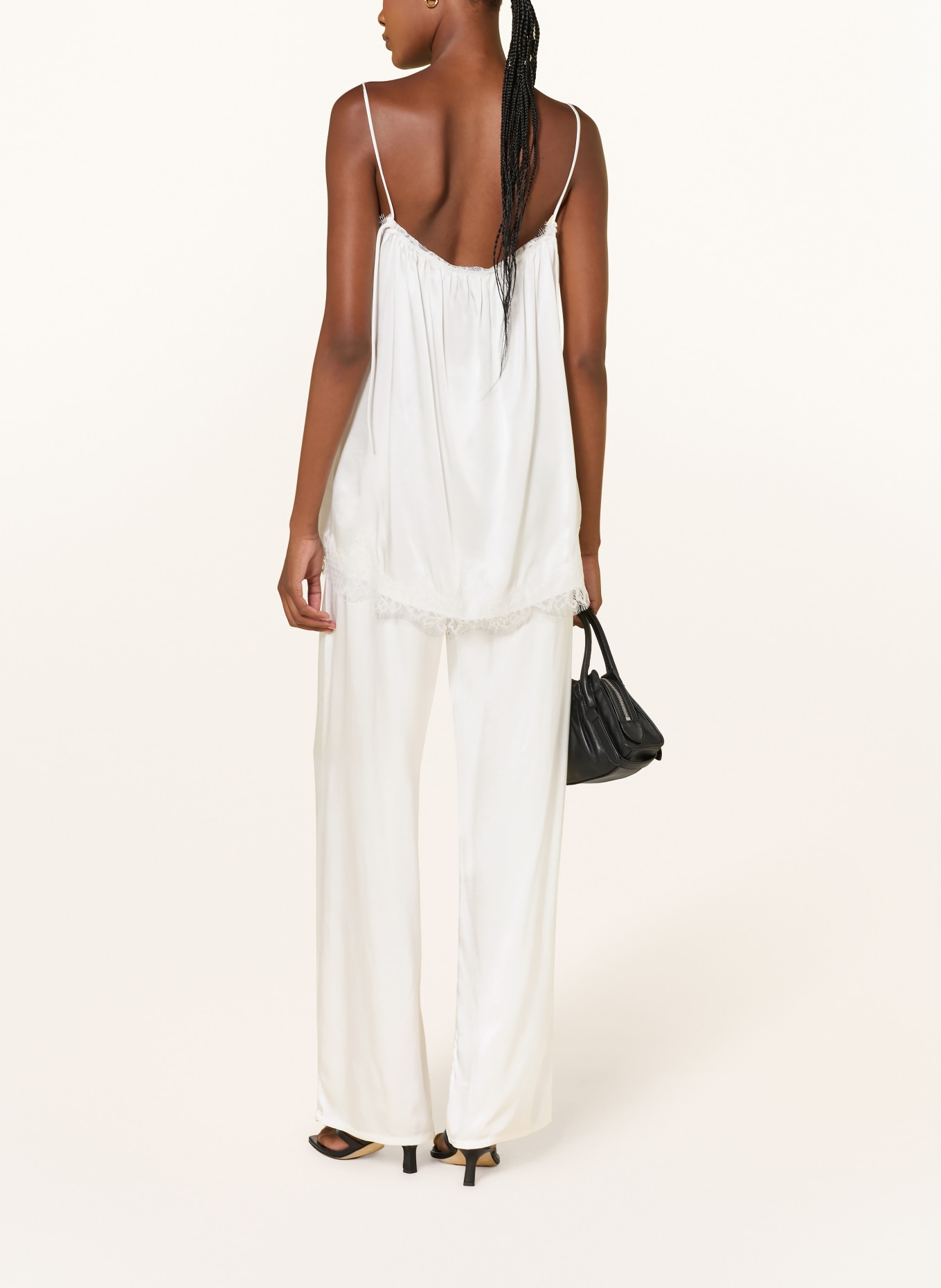 black palms LINGY Satin Top with Lace: WHITE