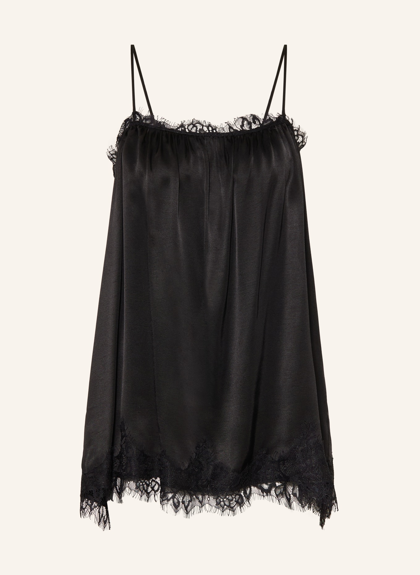 black palms LINGY Satin Top with Lace: BLACK