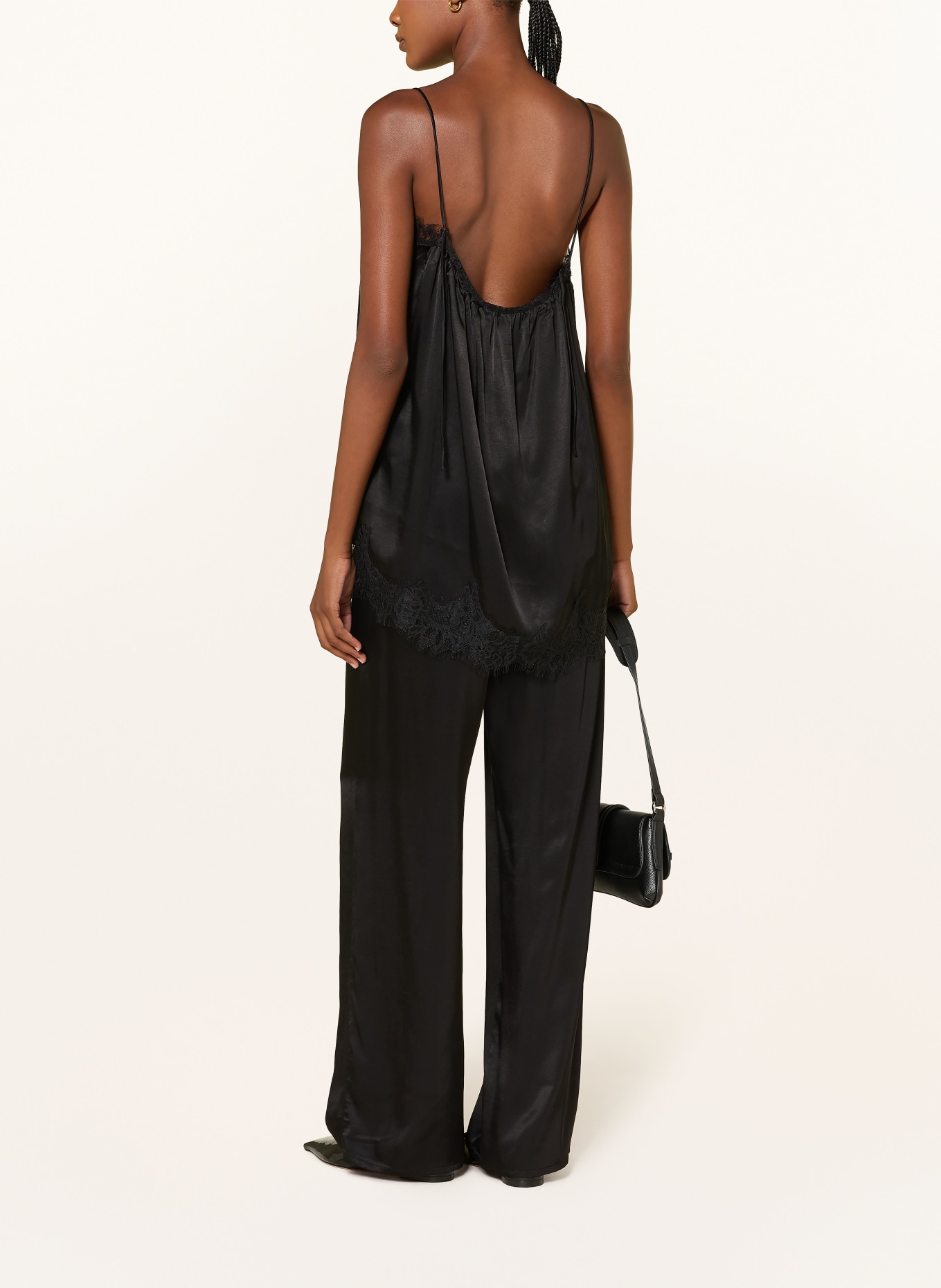 black palms LINGY Satin Top with Lace: BLACK