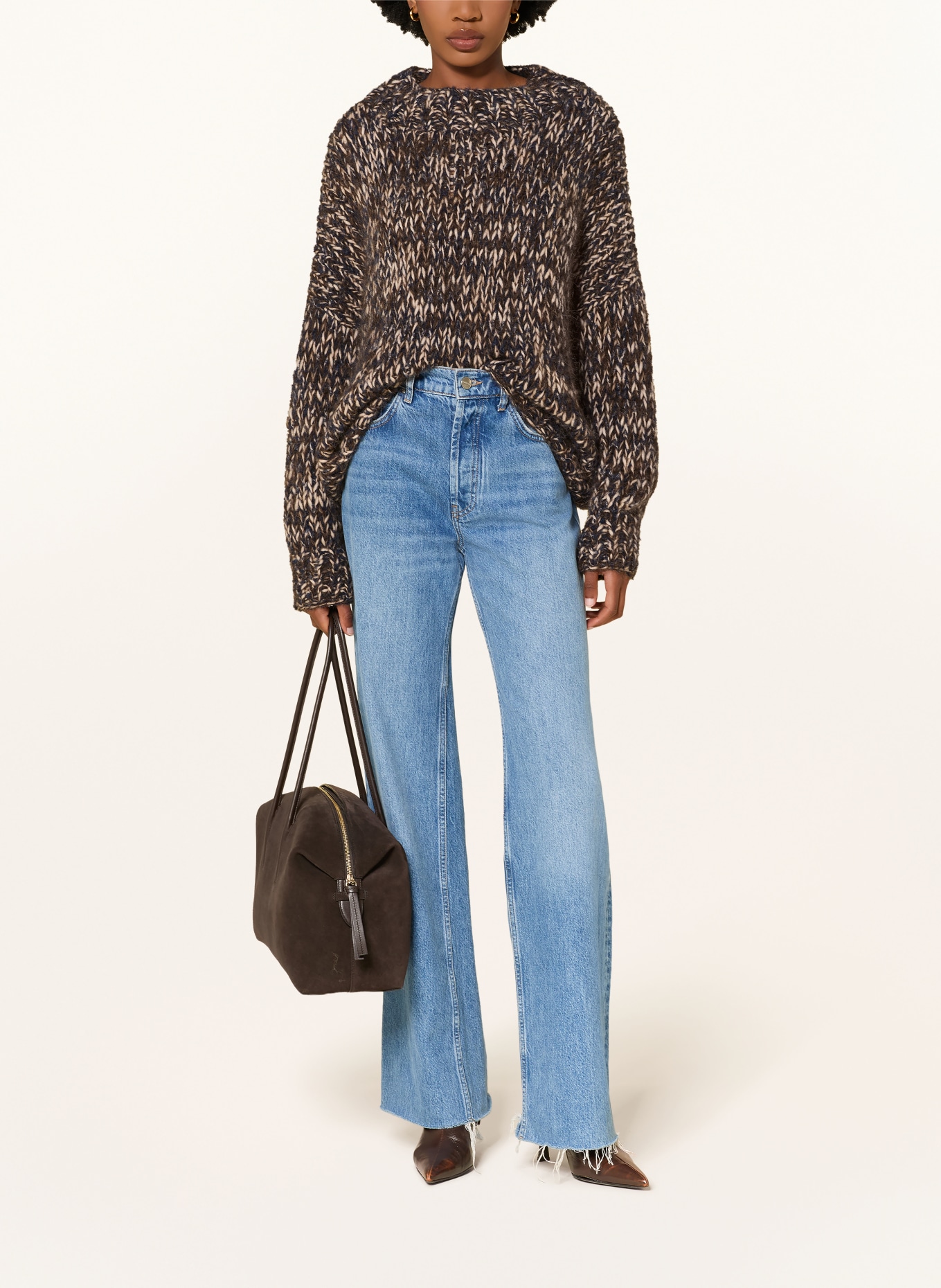 MAIAMI Alpaca sweater: DARK BROWN / CREAM / BLUE