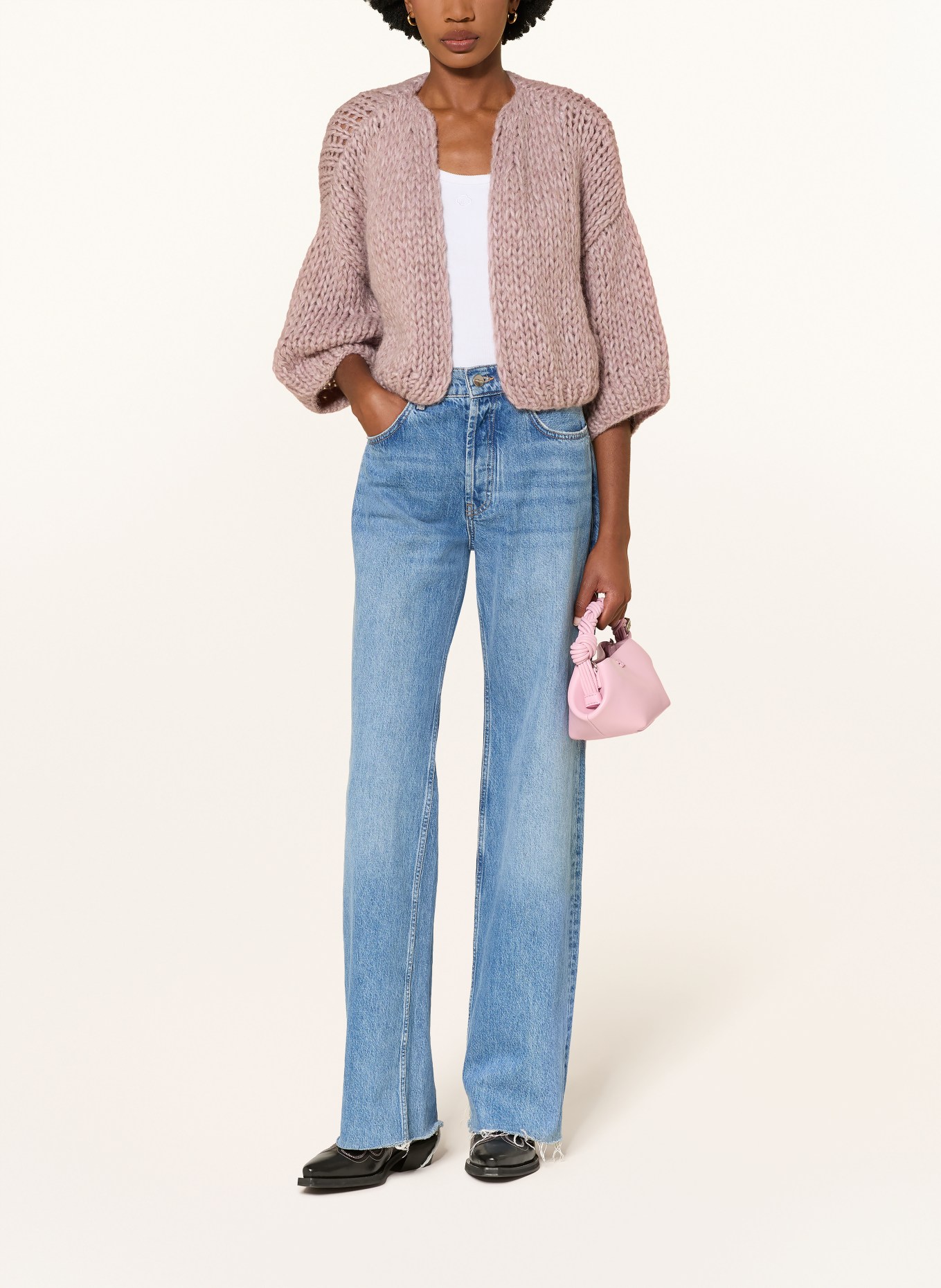 MAIAMI Knit wrap with 3/4 sleeves and alpaca: ROSE