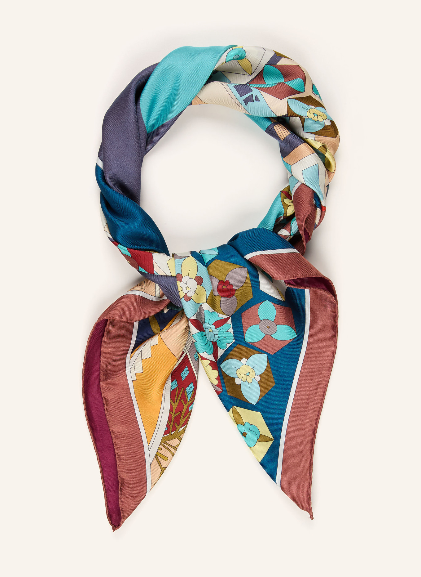 Barbieri Zijden sjaal: TURQUOISE / PAARS / ROOD
