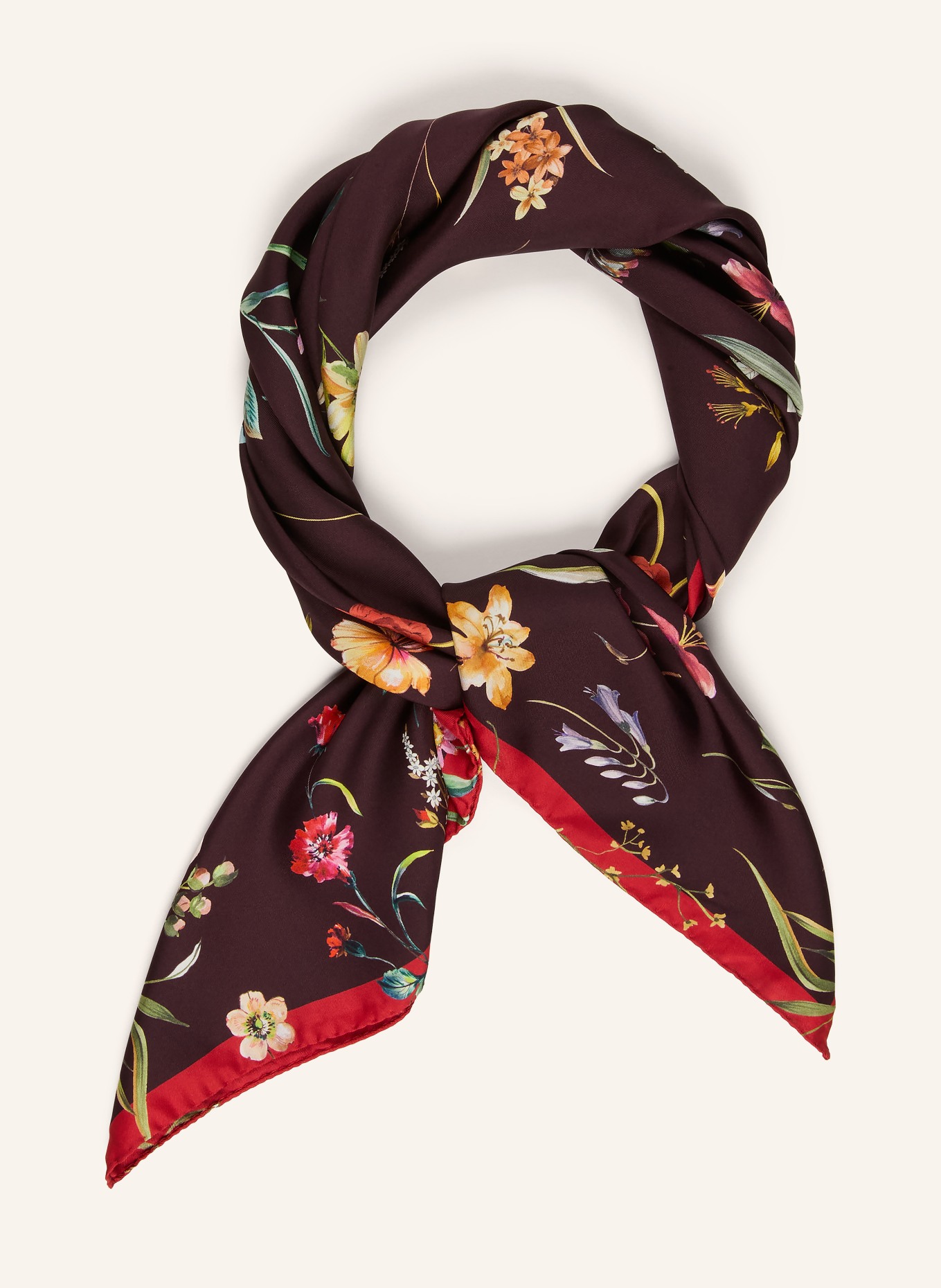 Barbieri Zijden sjaal: MARRON FONCÉ / ROOD / LICHTBLAUW