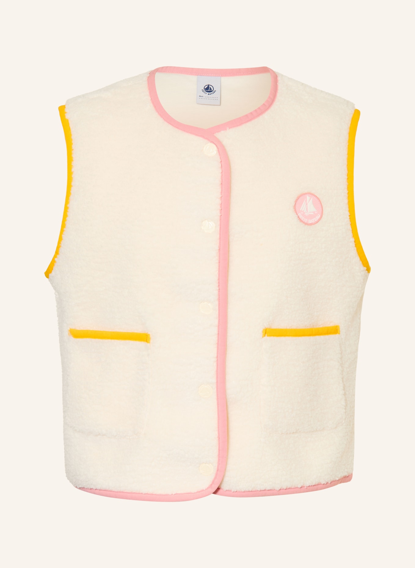 PETIT BATEAU Teddyfell-Weste: CREME / ROSA / DUNKELGELB