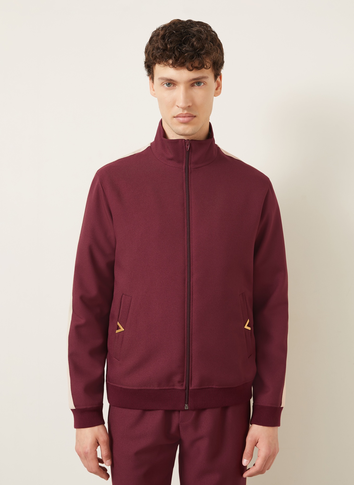 VALENTINO Trainingsjacke VGOLD mit Galonstreifen: DUNKELROT / BEIGE