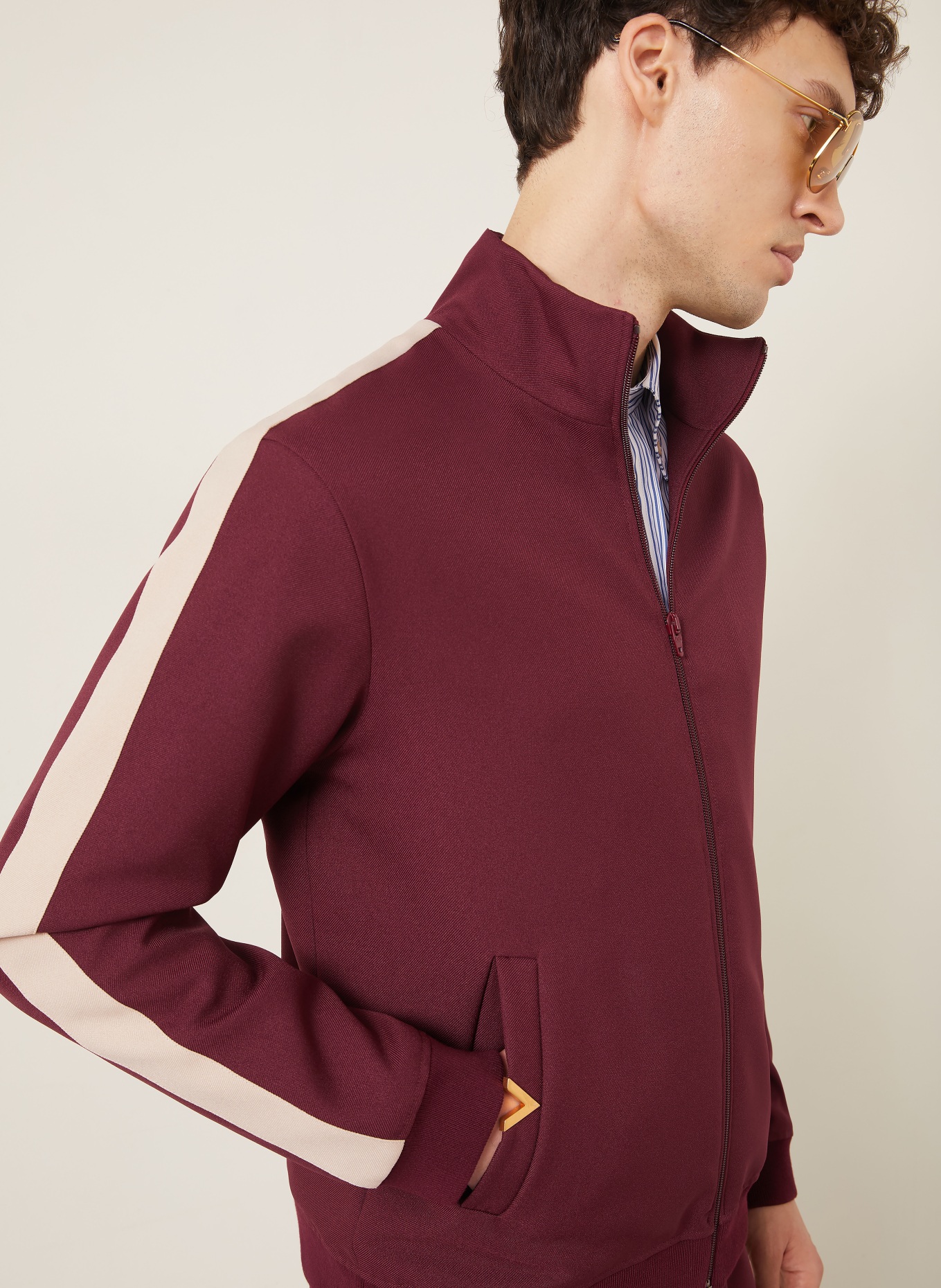 VALENTINO Trainingsjacke VGOLD mit Galonstreifen: DUNKELROT / BEIGE