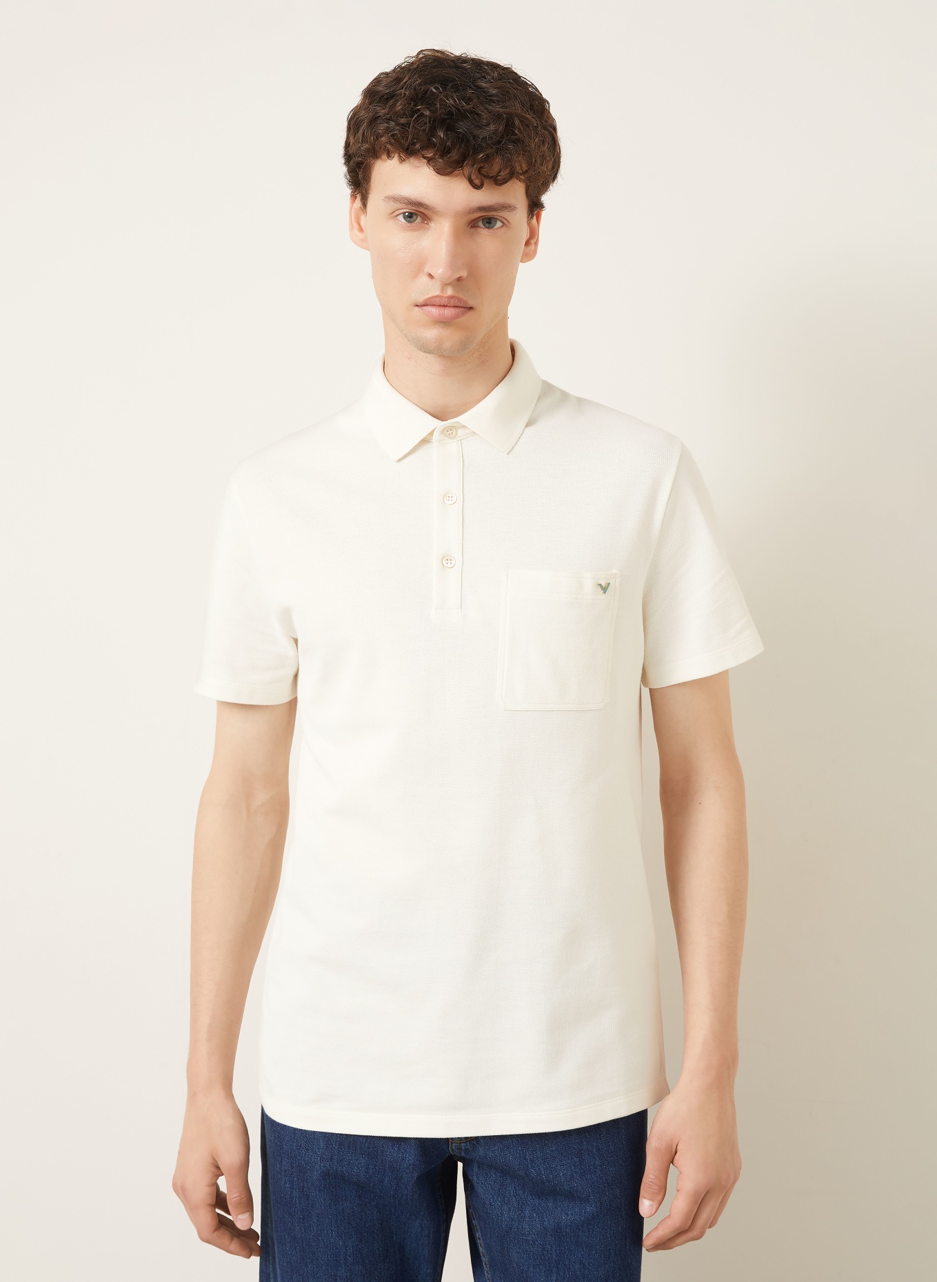 VALENTINO Piqué-Poloshirt VGOLD: WEISS