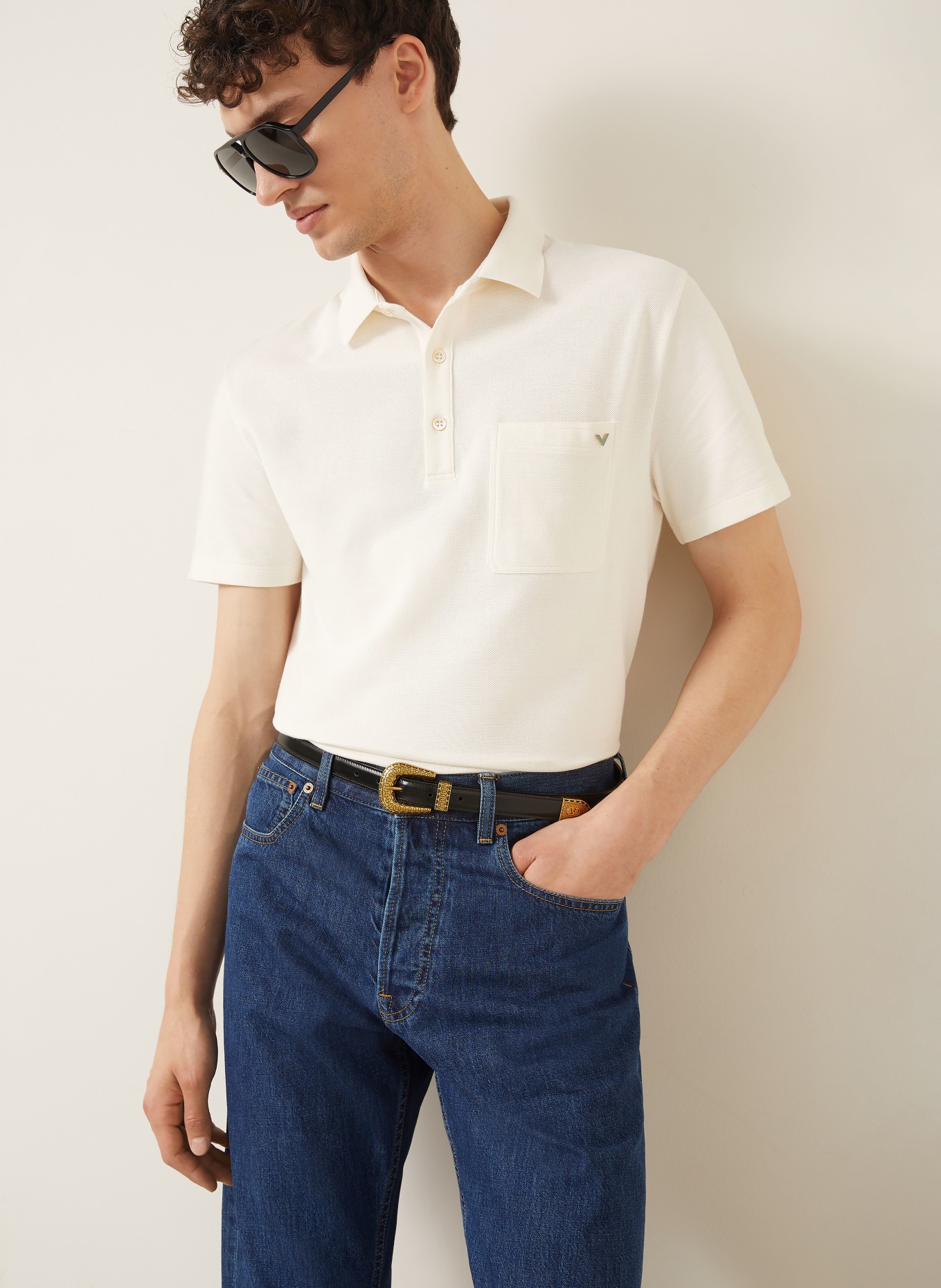 VALENTINO Piqué-Poloshirt VGOLD: WEISS