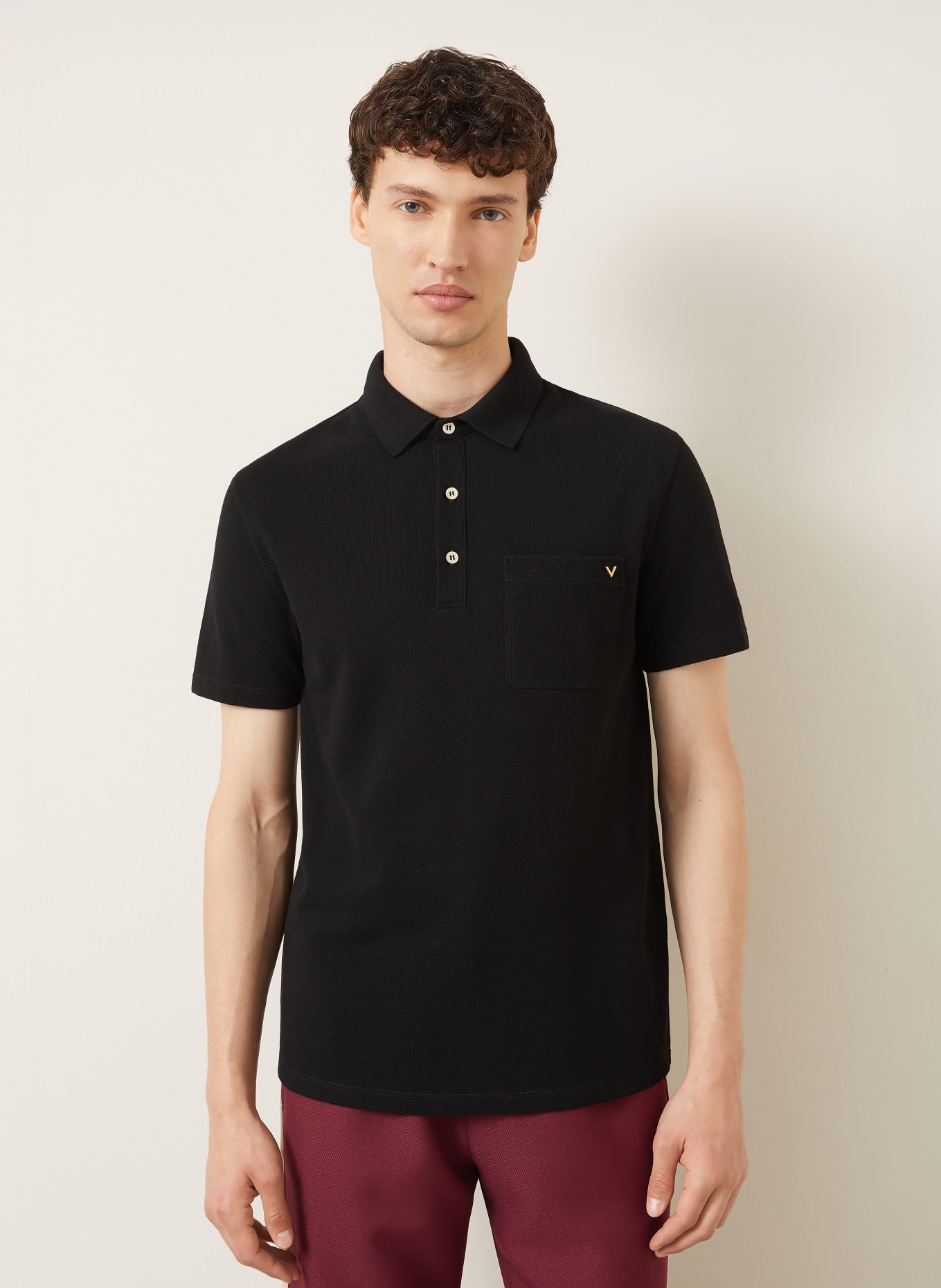 VALENTINO Piqué-Poloshirt VGOLD: SCHWARZ