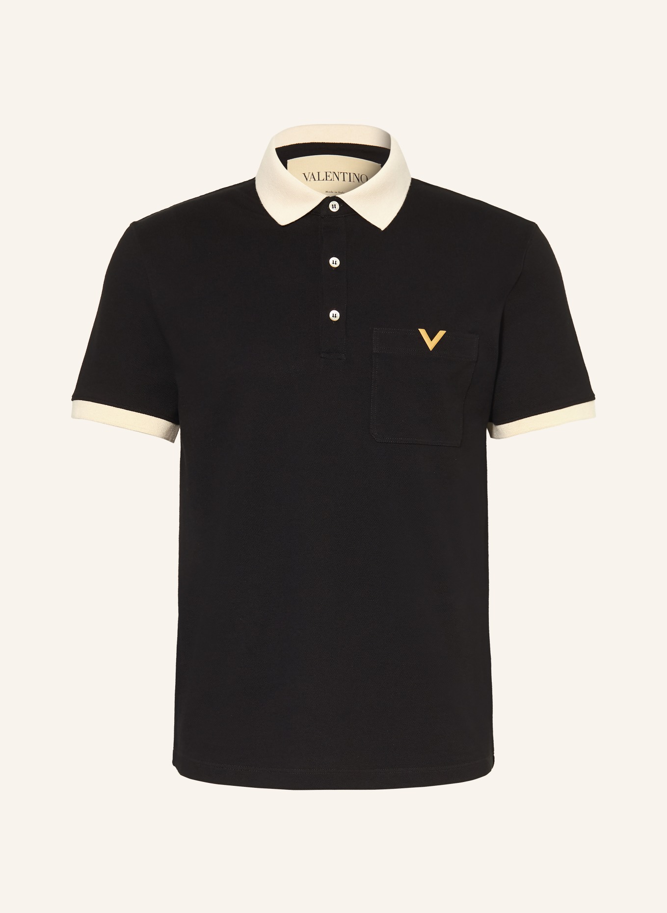 VALENTINO Piqué-poloshirt: ZWART / BEIGE
