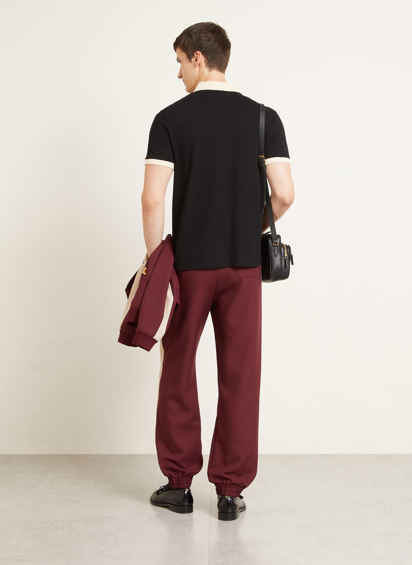 VALENTINO Piqué-poloshirt: ZWART / BEIGE