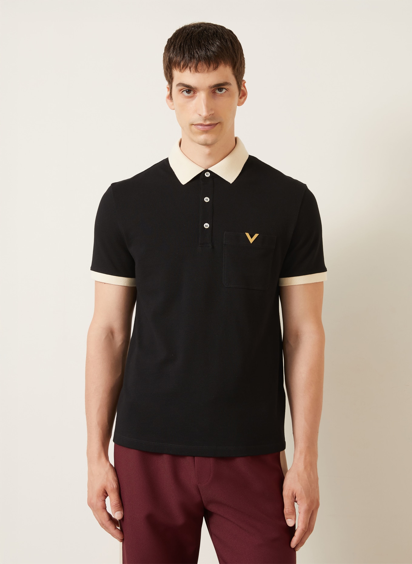 VALENTINO Piqué-poloshirt: ZWART / BEIGE