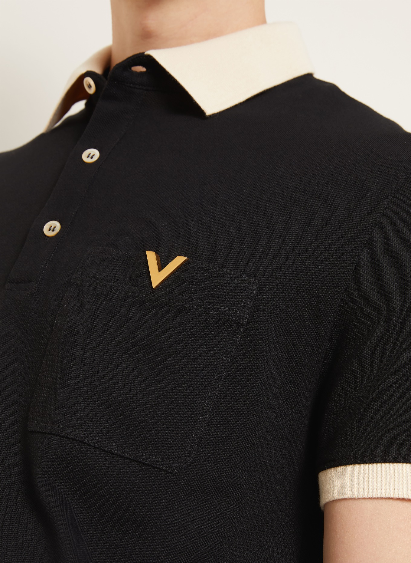 VALENTINO Piqué-poloshirt: ZWART / BEIGE