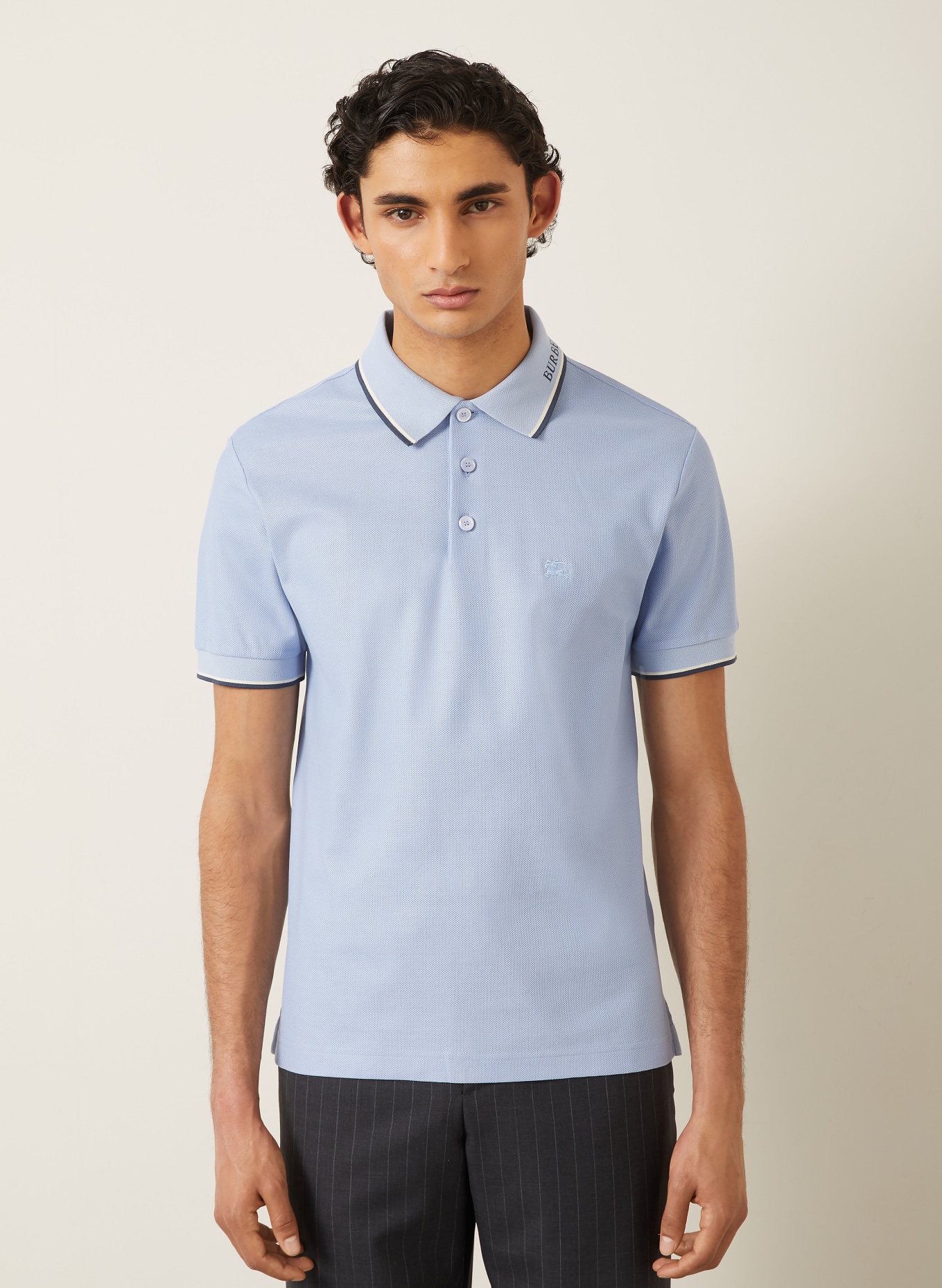 BURBERRY EVAN Classic Fit Piqué polo shirt: LIGHT BLUE / DARK BLUE