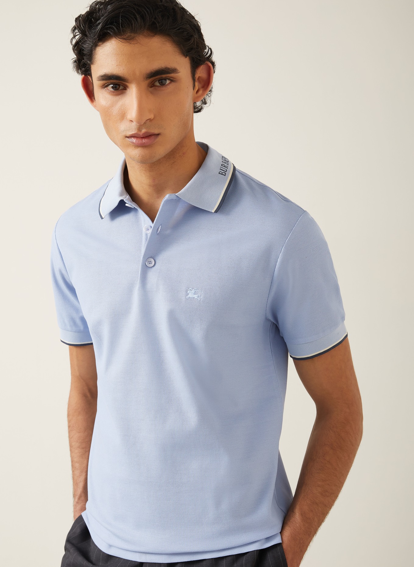 BURBERRY EVAN Classic Fit Piqué polo shirt: LIGHT BLUE / DARK BLUE