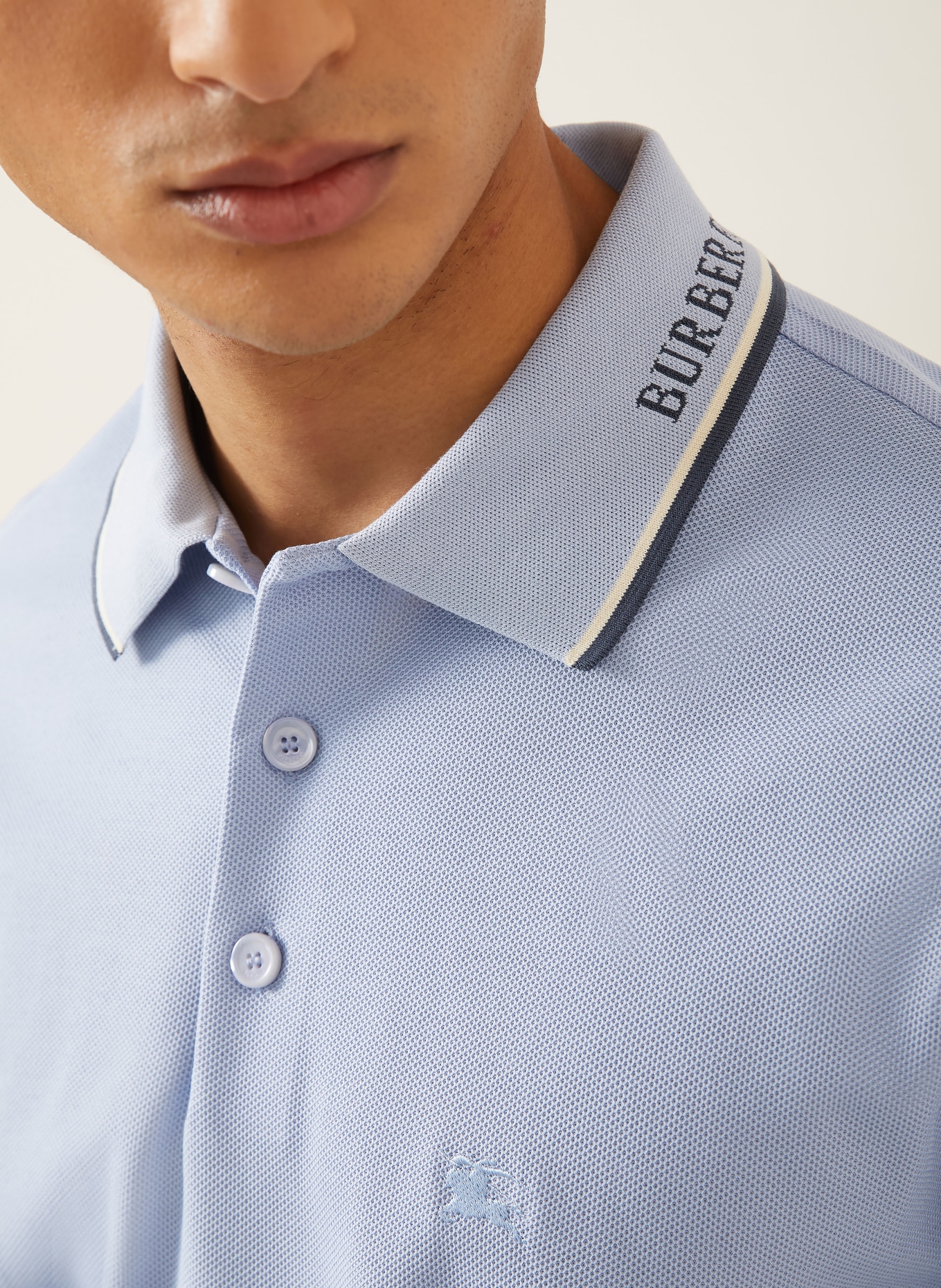BURBERRY EVAN Classic Fit Piqué polo shirt: LIGHT BLUE / DARK BLUE