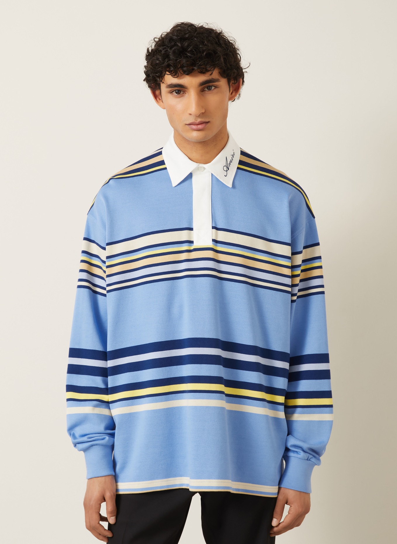 AMIRI Strick-Poloshirt: HELLBLAU / GELB / DUNKELBLAU