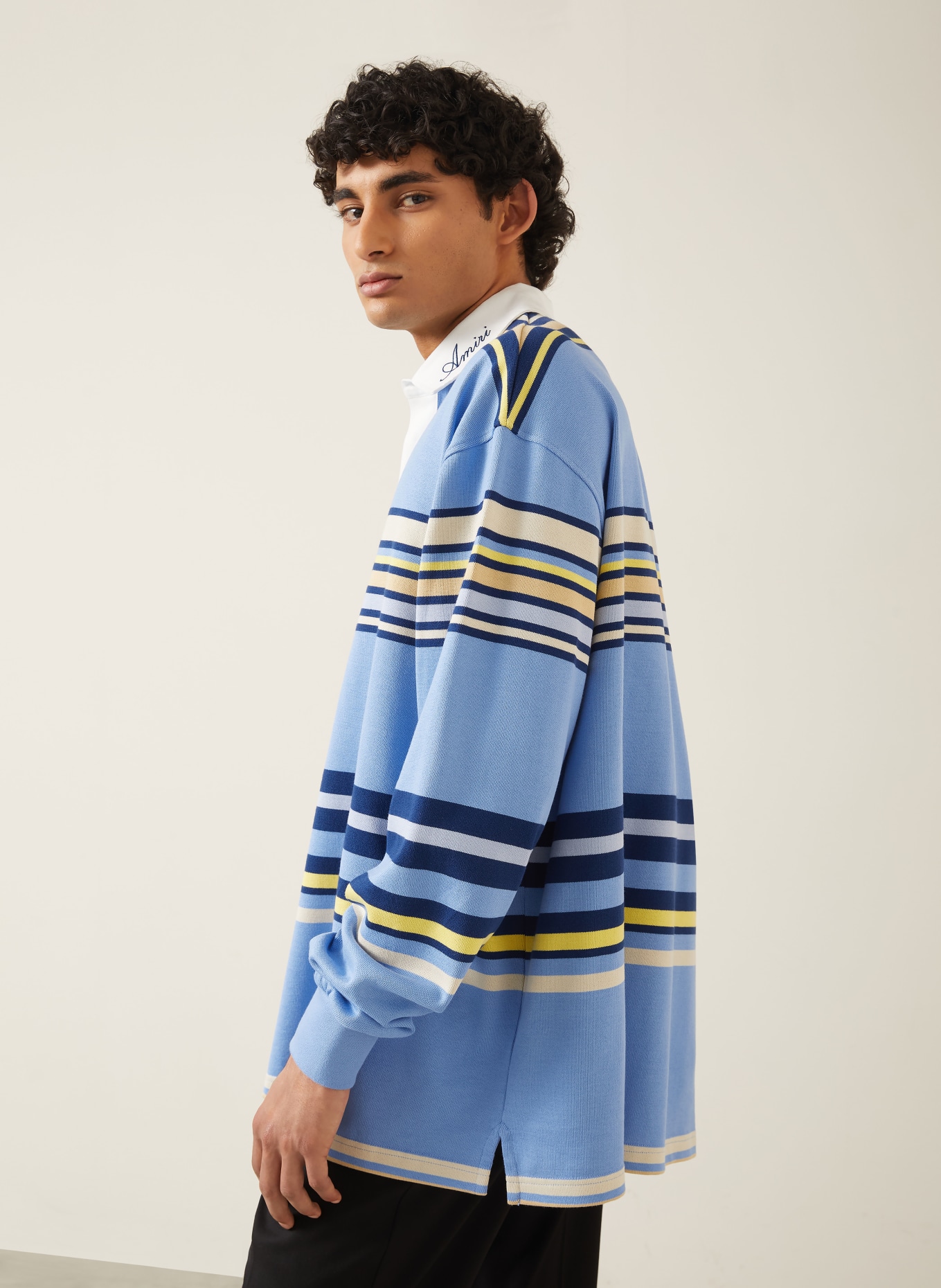 AMIRI Strick-Poloshirt: HELLBLAU / GELB / DUNKELBLAU