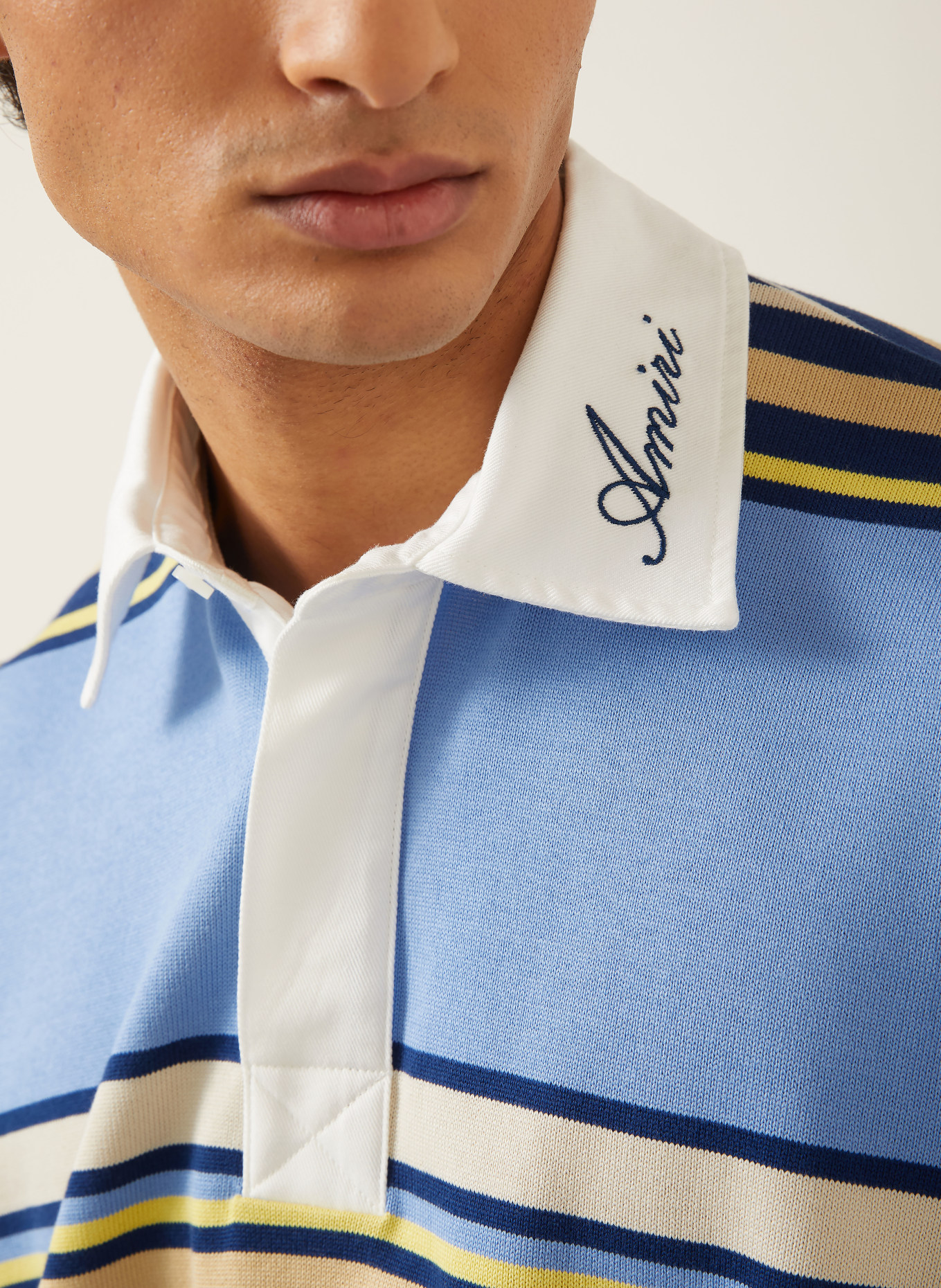 AMIRI Strick-Poloshirt: HELLBLAU / GELB / DUNKELBLAU