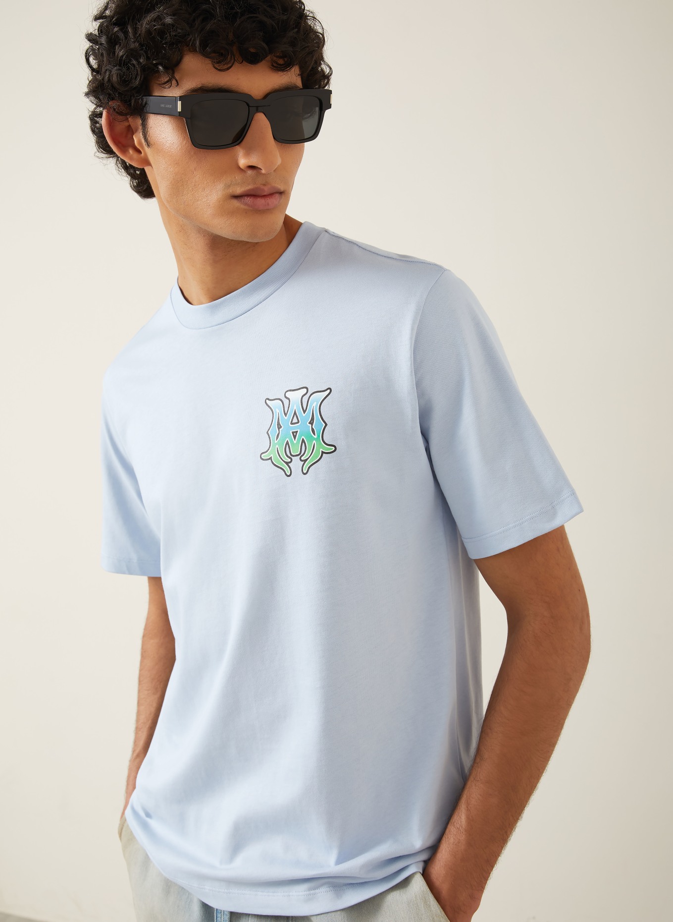 AMIRI T-Shirt: HELLBLAU / GRÜN / TÜRKIS