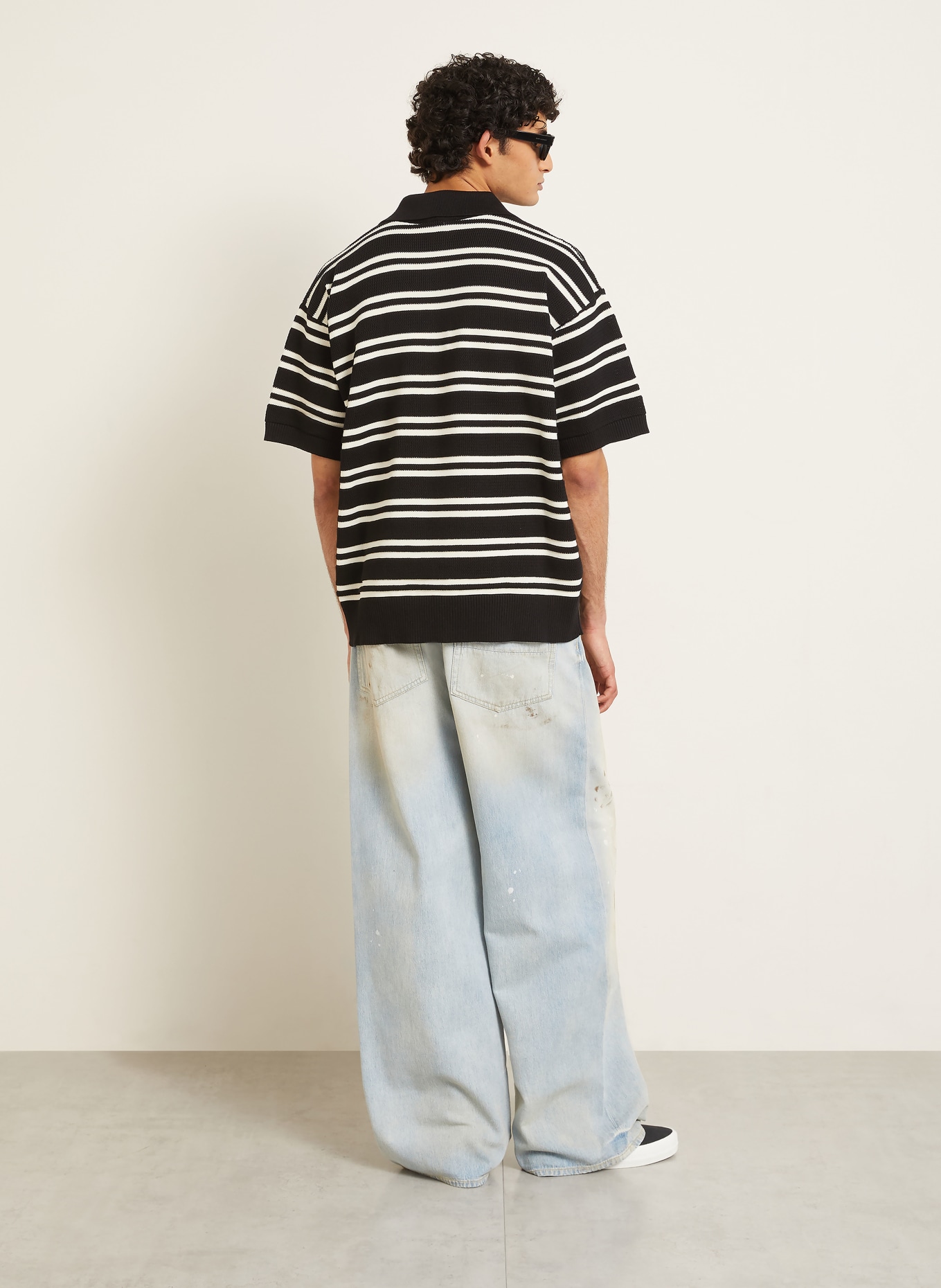 AMIRI Strick-Poloshirt: SCHWARZ / CREME
