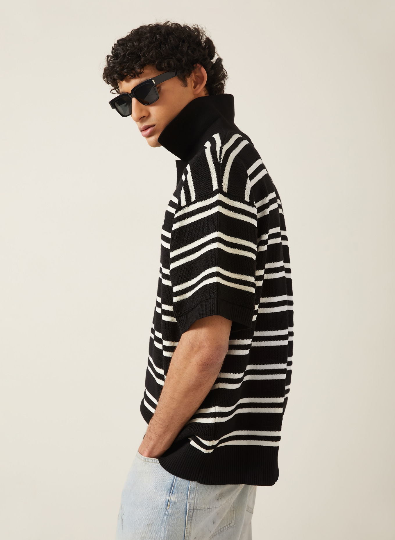 AMIRI Strick-Poloshirt: SCHWARZ / CREME
