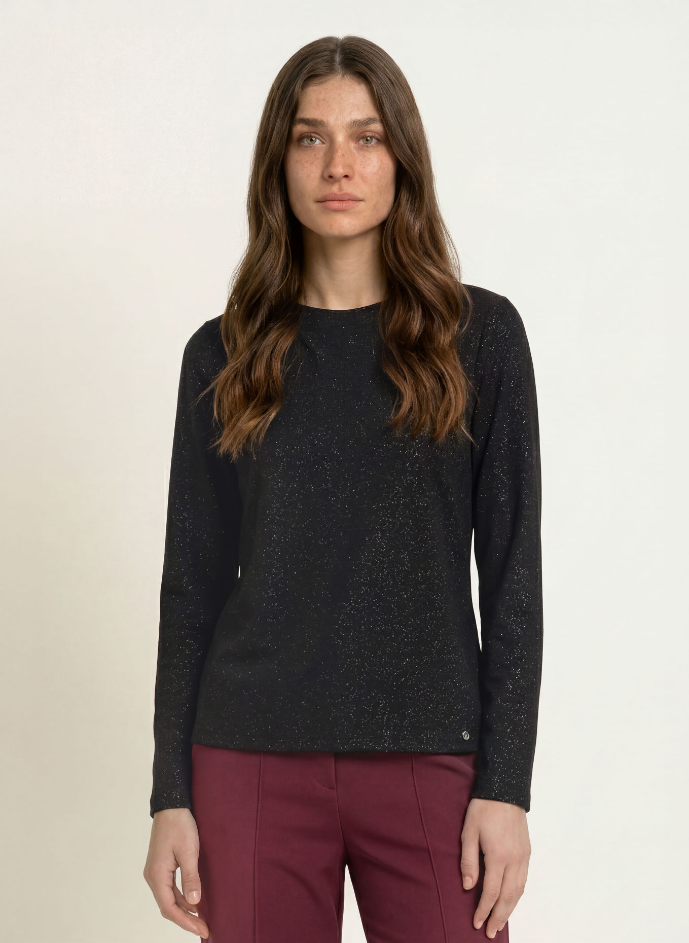 MARC CAIN Long-sleeve shirt with glitter yarn: 900 black new