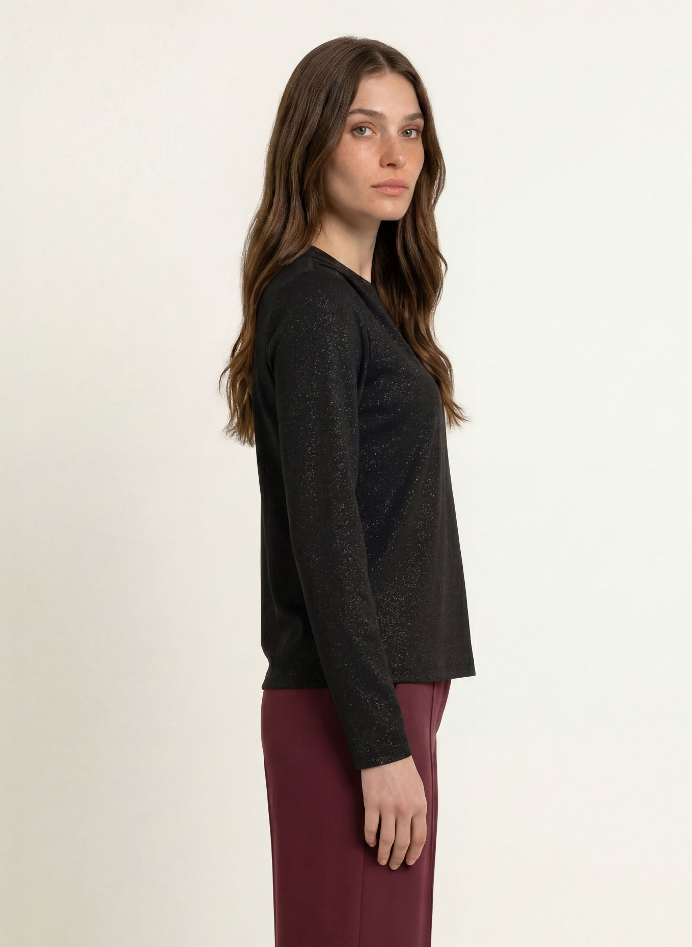 MARC CAIN Long-sleeve shirt with glitter yarn: 900 black new