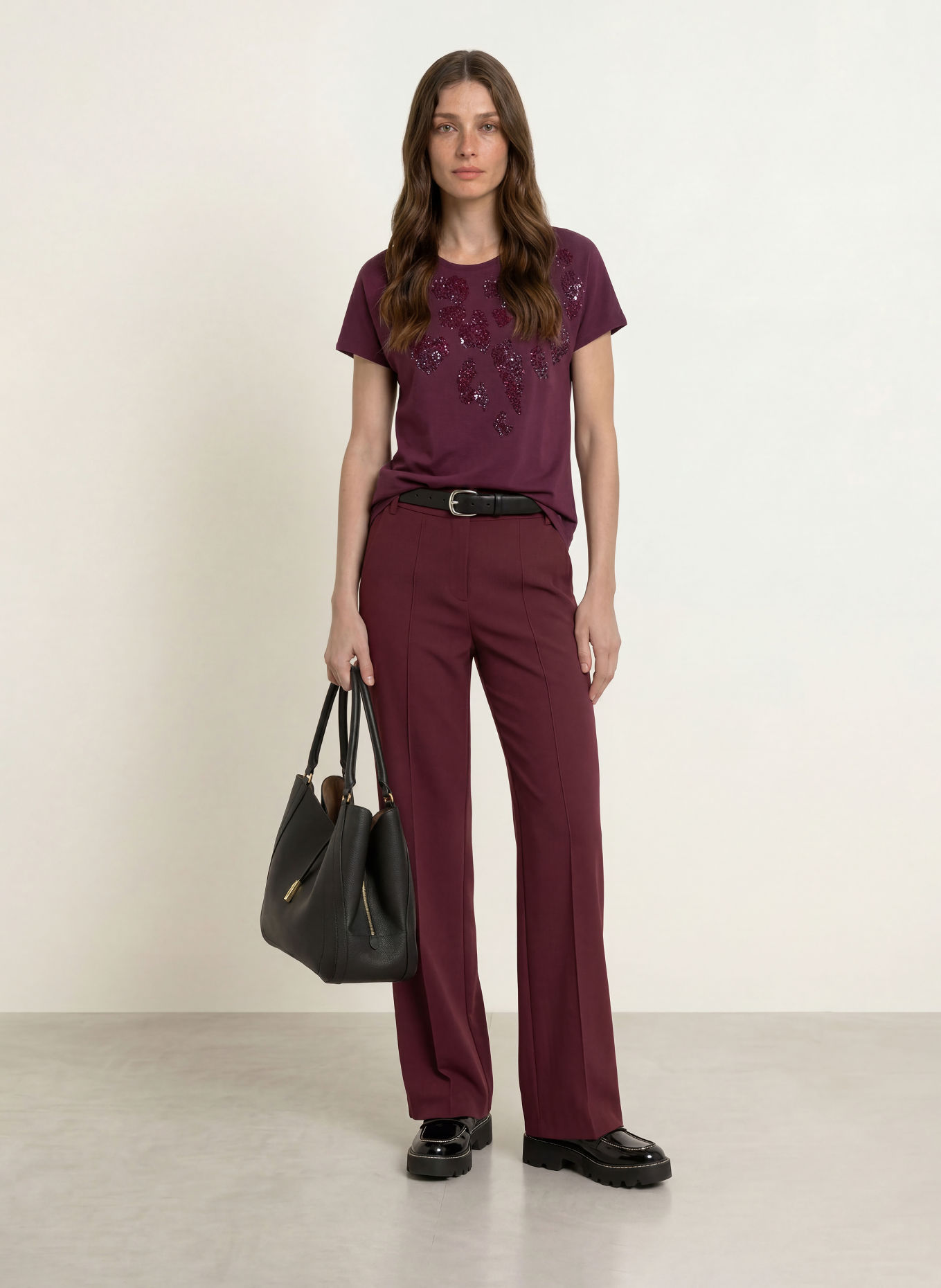 MARC CAIN T-shirt à paillettes et strass: 296 winetasting