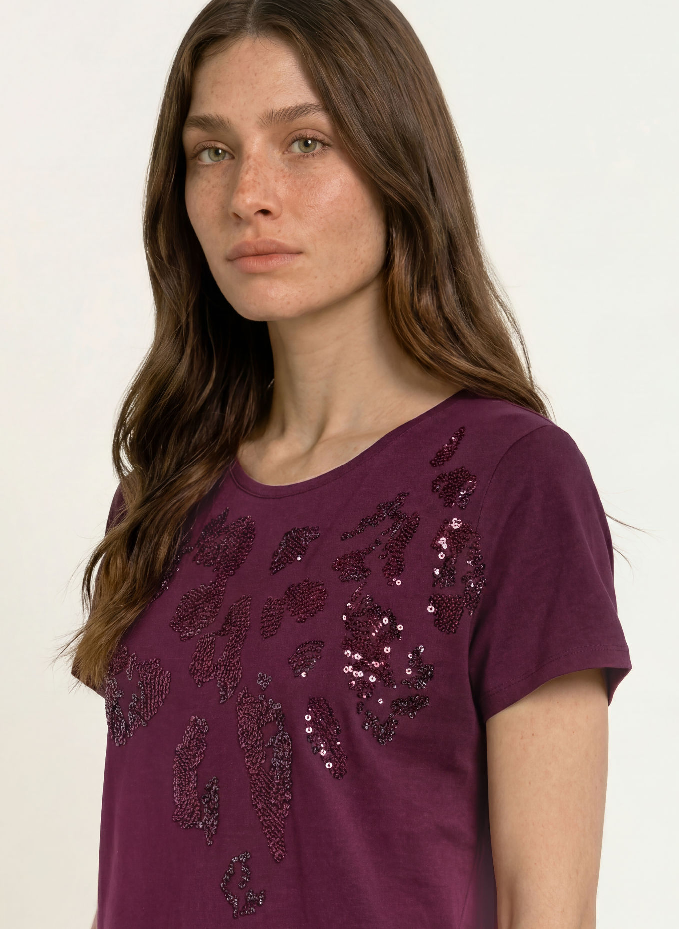 MARC CAIN T-shirt à paillettes et strass: 296 winetasting