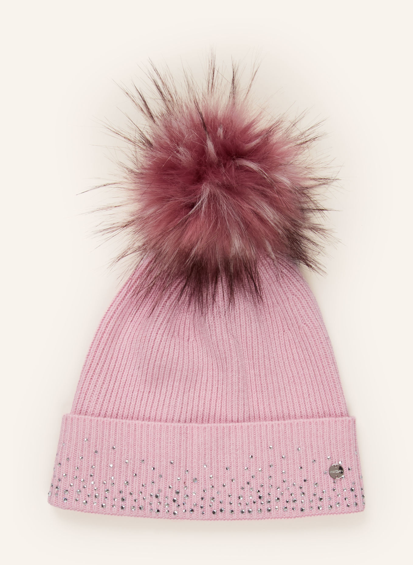 MARC CAIN Hat with faux fur and rhinestones: 208 chalk pink