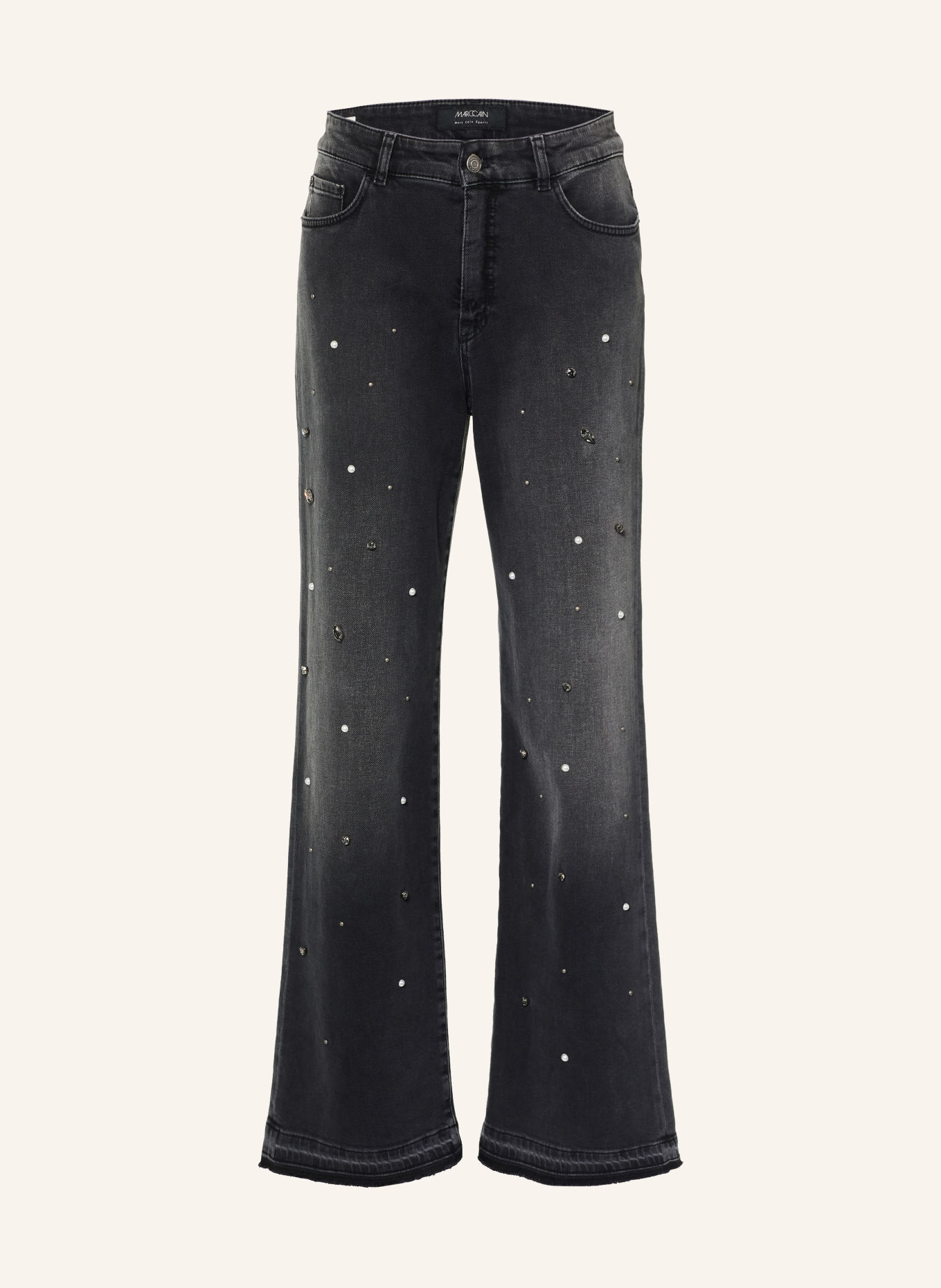 MARC CAIN WIGAN Wide-Leg jeans with Rhinestones and Beads: 900 black new