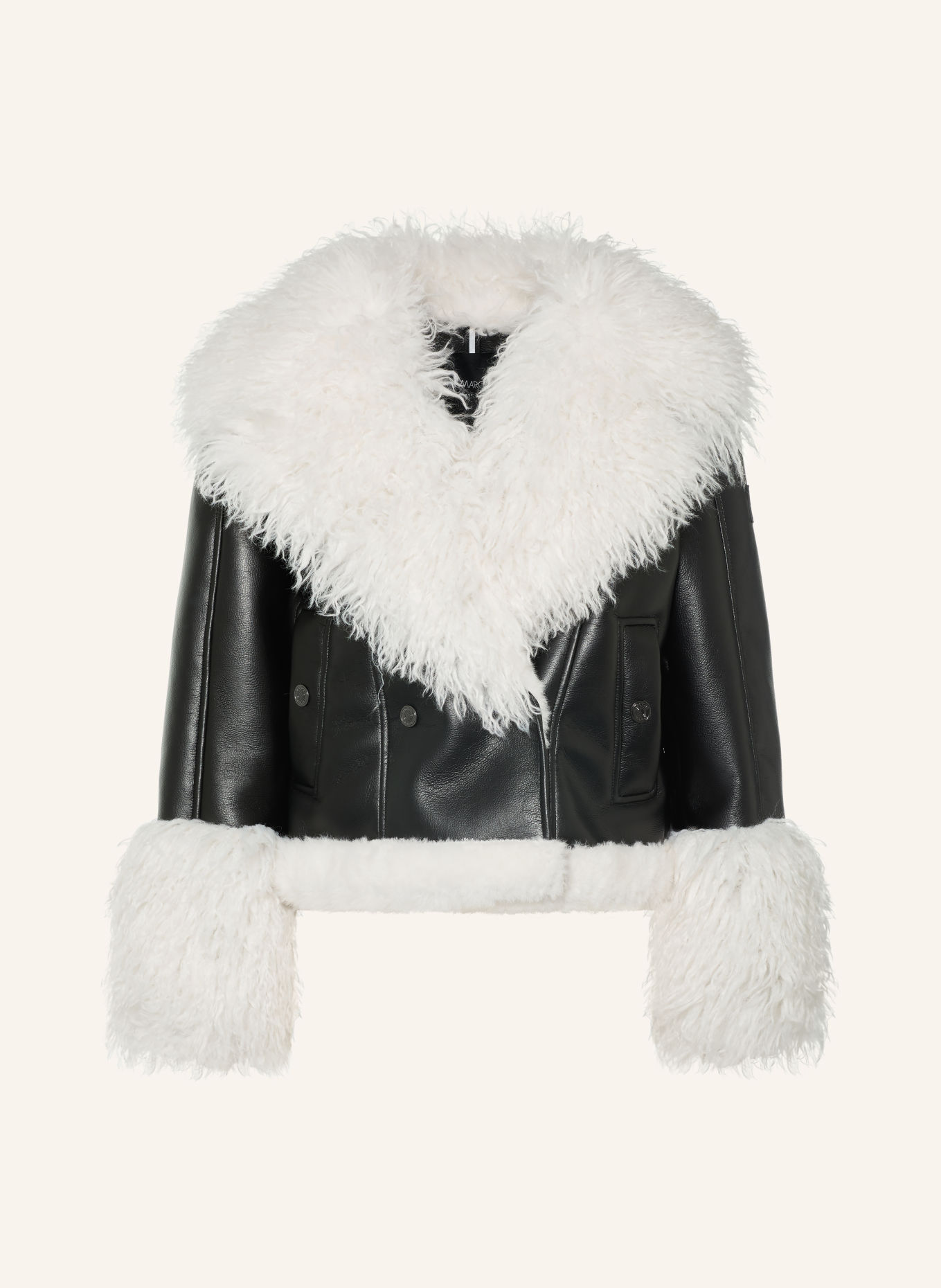 MARC CAIN Veste aspect cuir avec fourrure synthétique: 900 black new