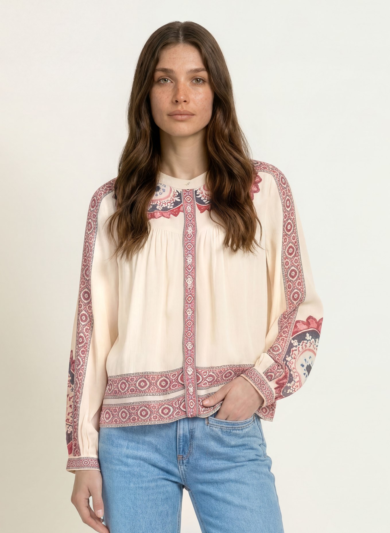 ba&sh Bluse VALDA: ECRU / DUNKELROT / BLAU