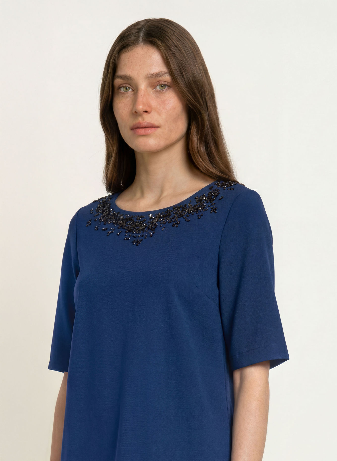 MARC CAIN Shirt mit 3/4-Arm und Schmucksteinen: 393 pageant blue